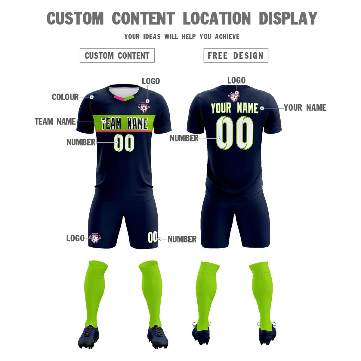 Custom Navy Classic Sports kit Football Shirt Jersey