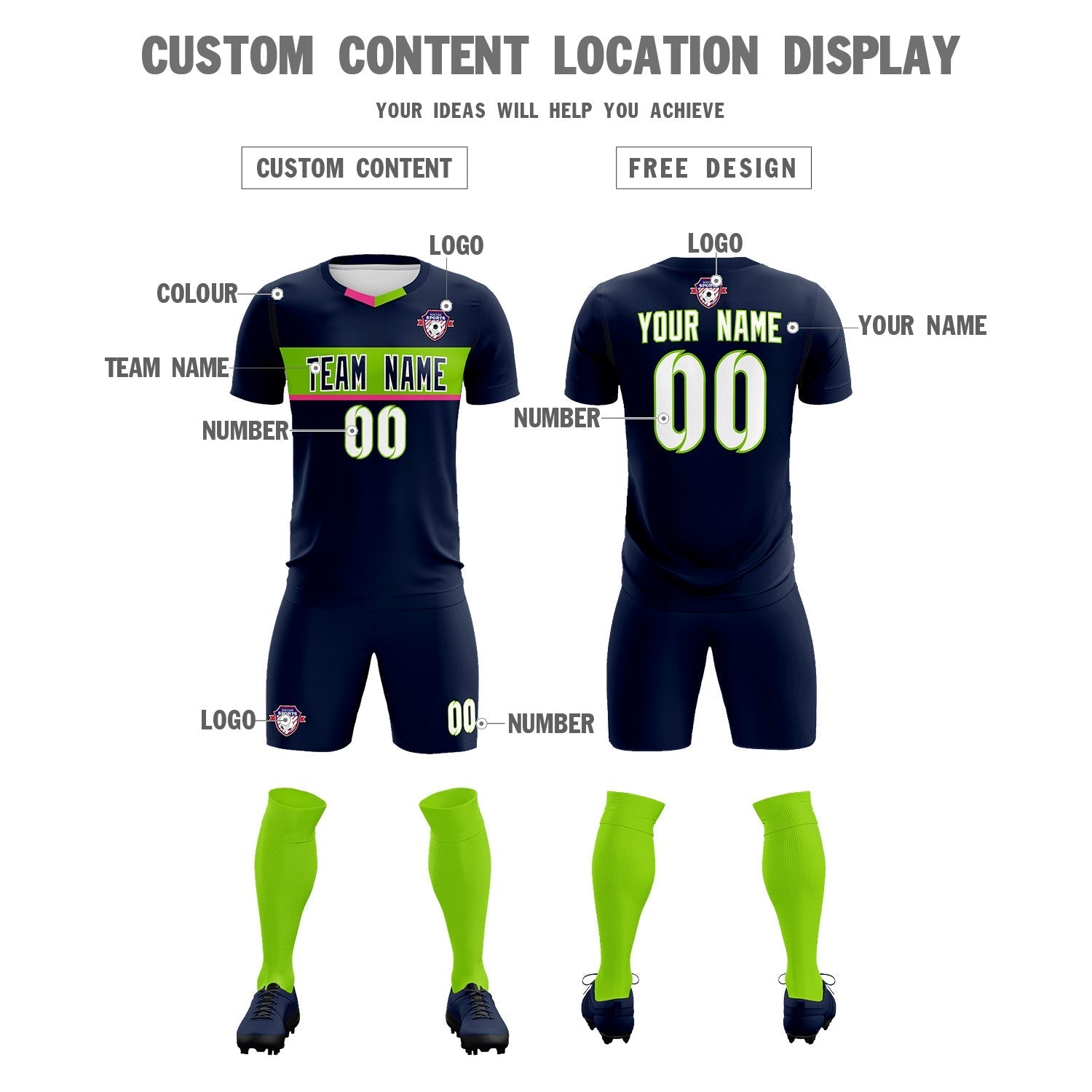 Custom Navy Classic Sports kit Football Shirt Jersey