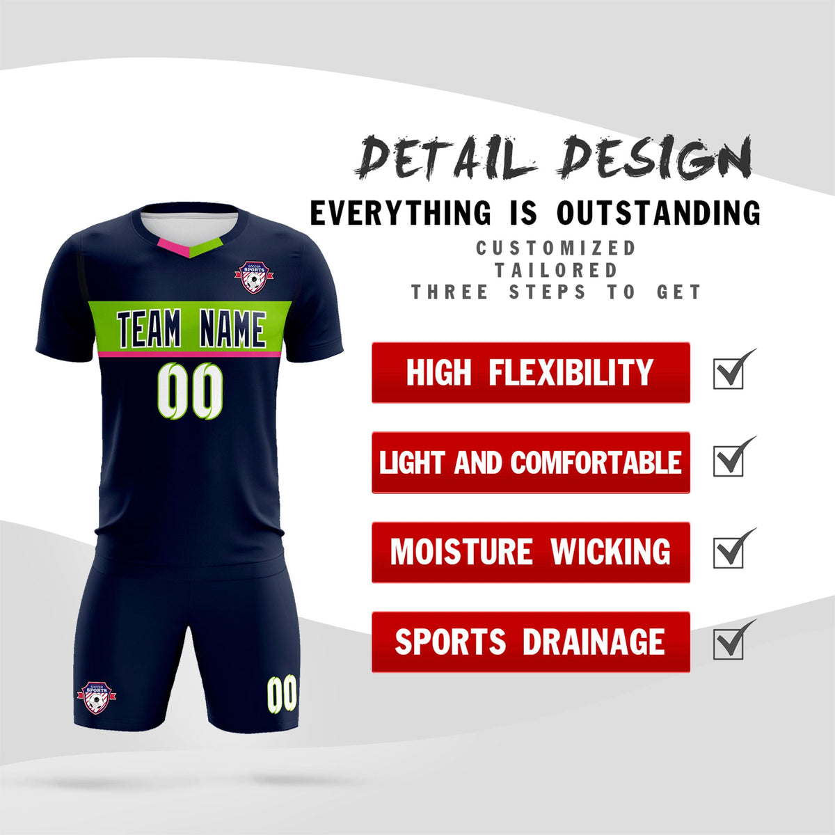 Custom Navy Classic Sports kit Football Shirt Jersey