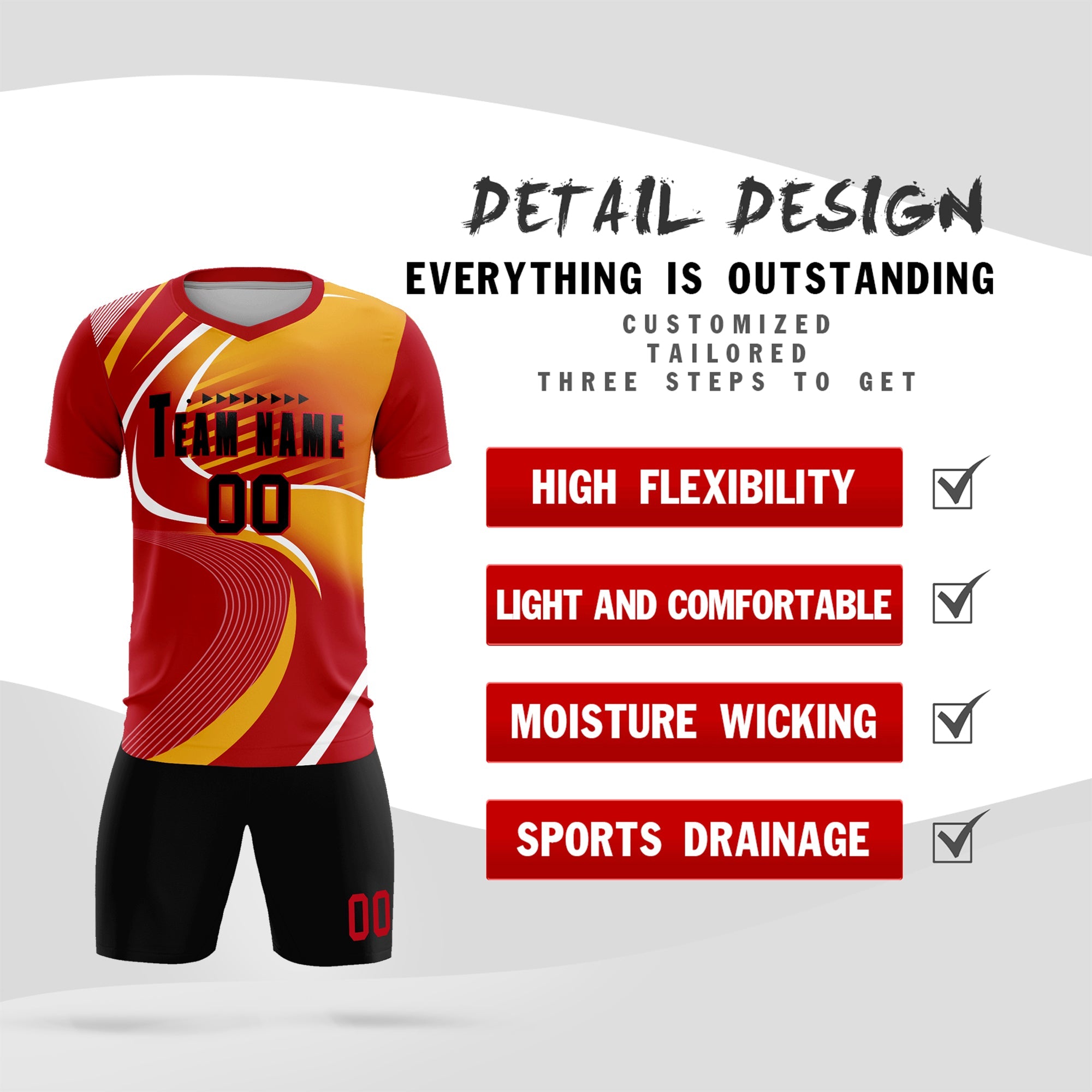 Maillot de football personnalisé avec impression rouge