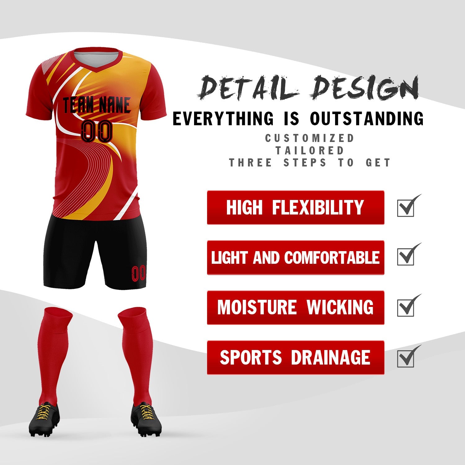 Maillot de football personnalisé avec impression rouge