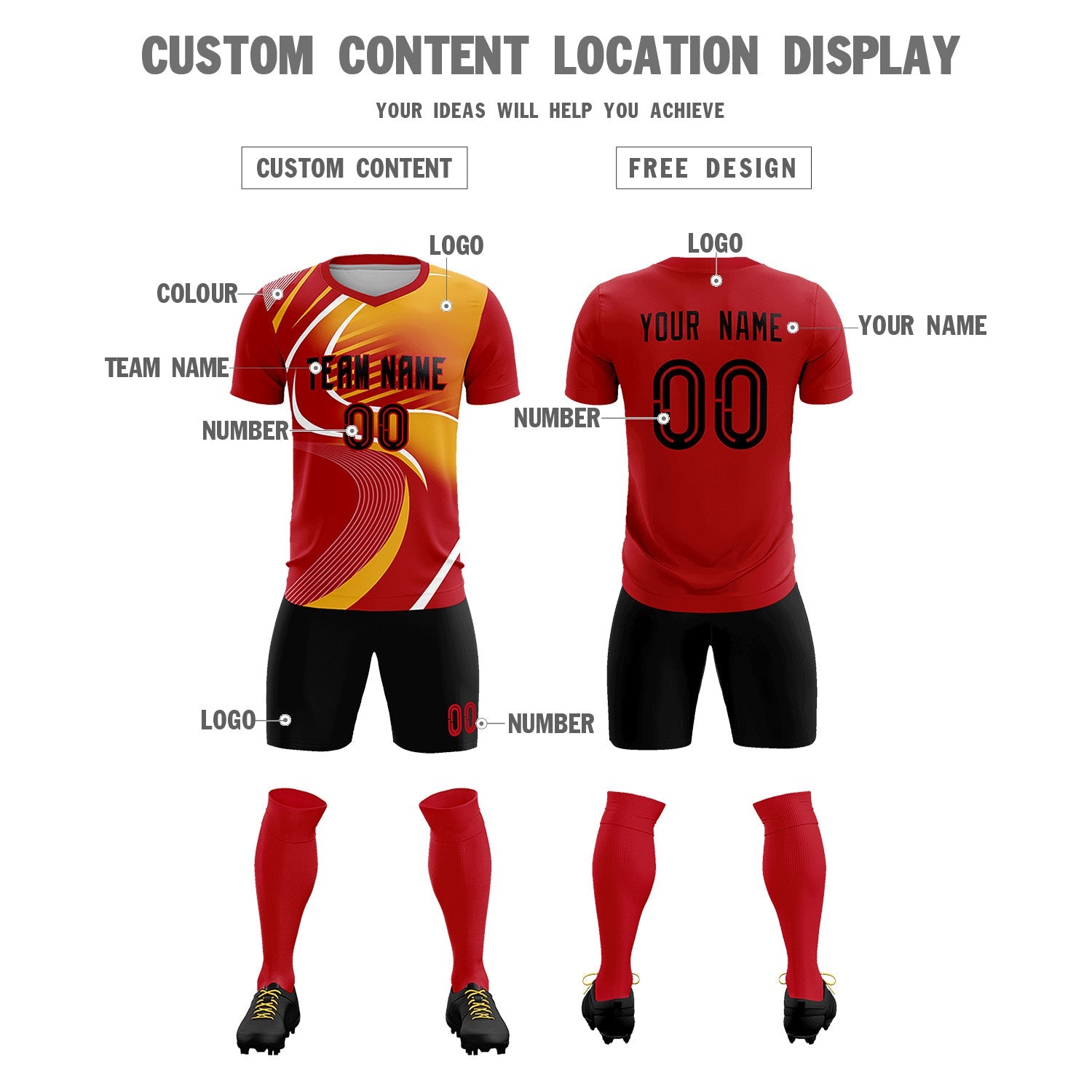 Maillot de football personnalisé avec impression rouge