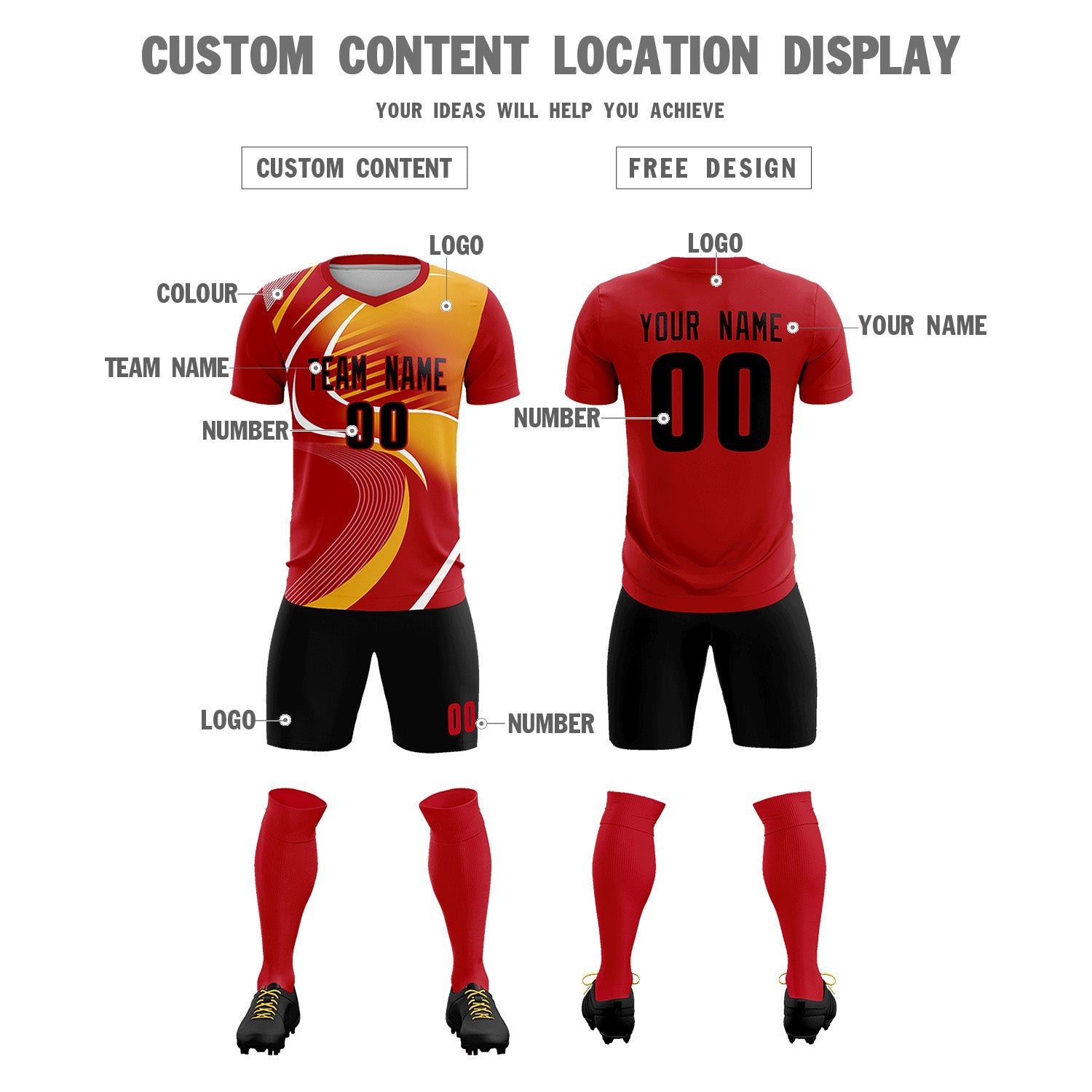 Maillot de football personnalisé avec impression rouge