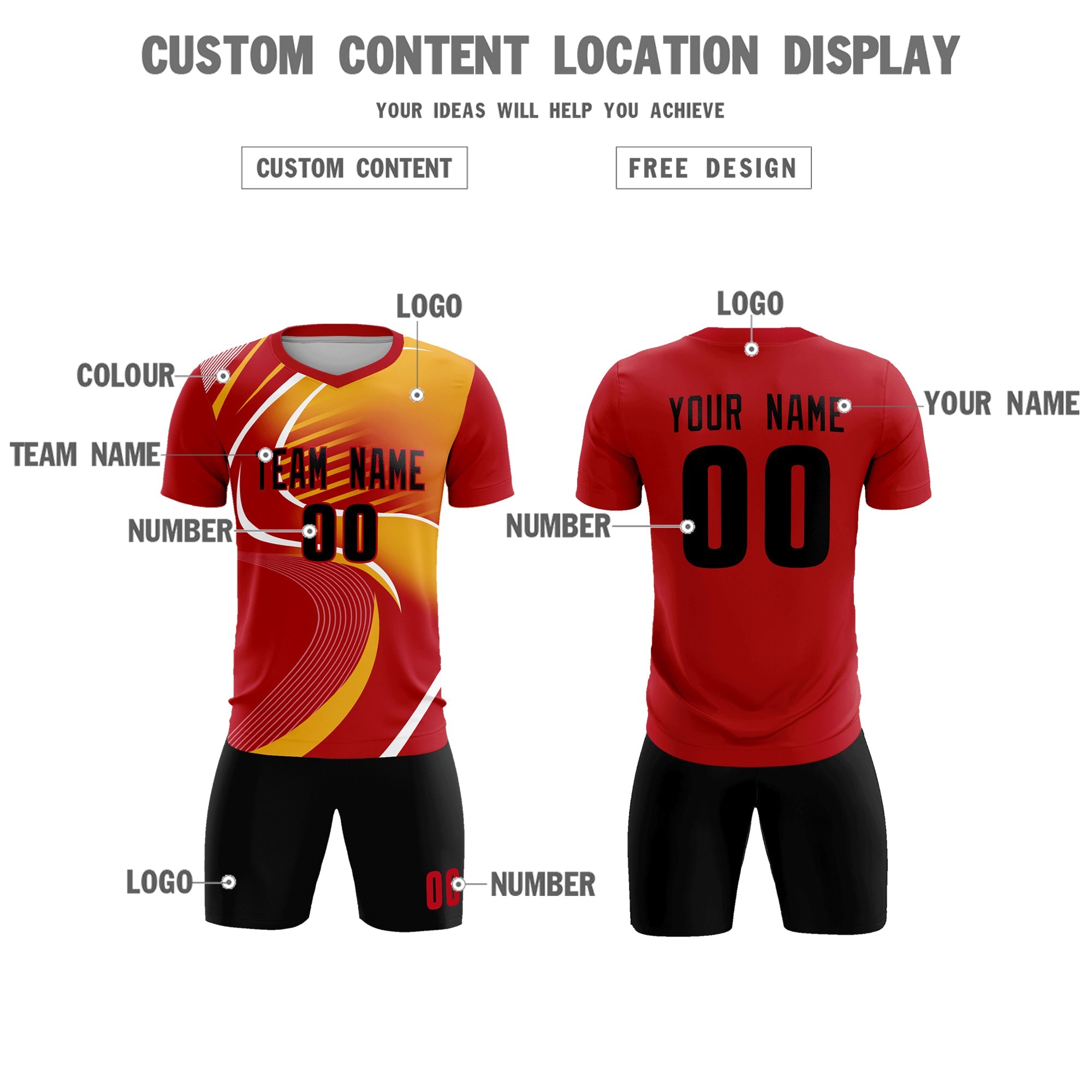 Maillot de football personnalisé avec impression rouge