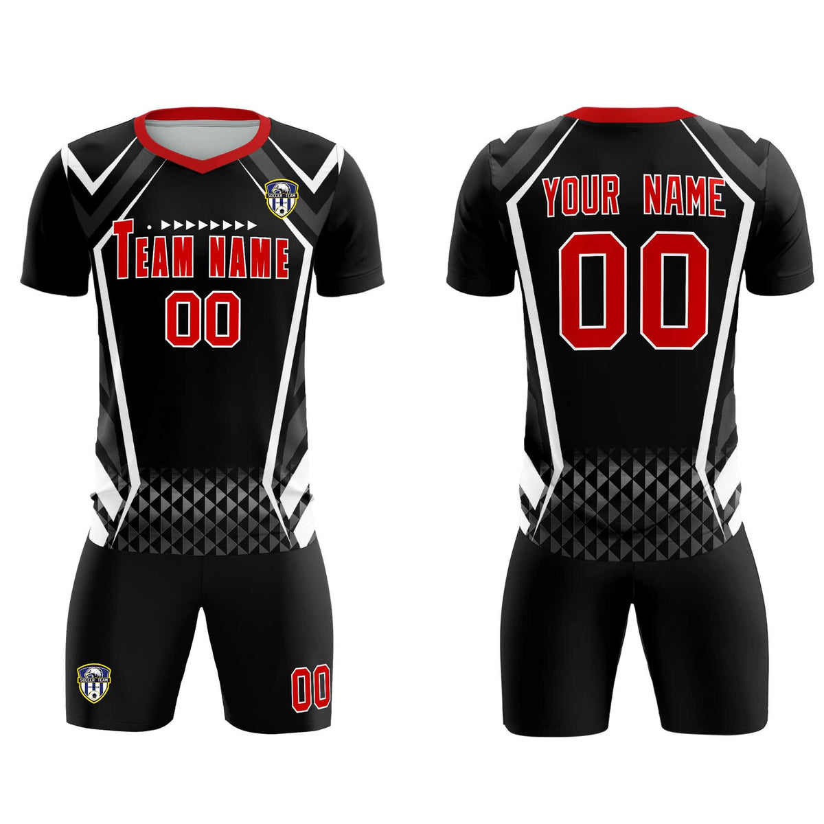 Custom Black Abstract Breathable Football Kit Jersey