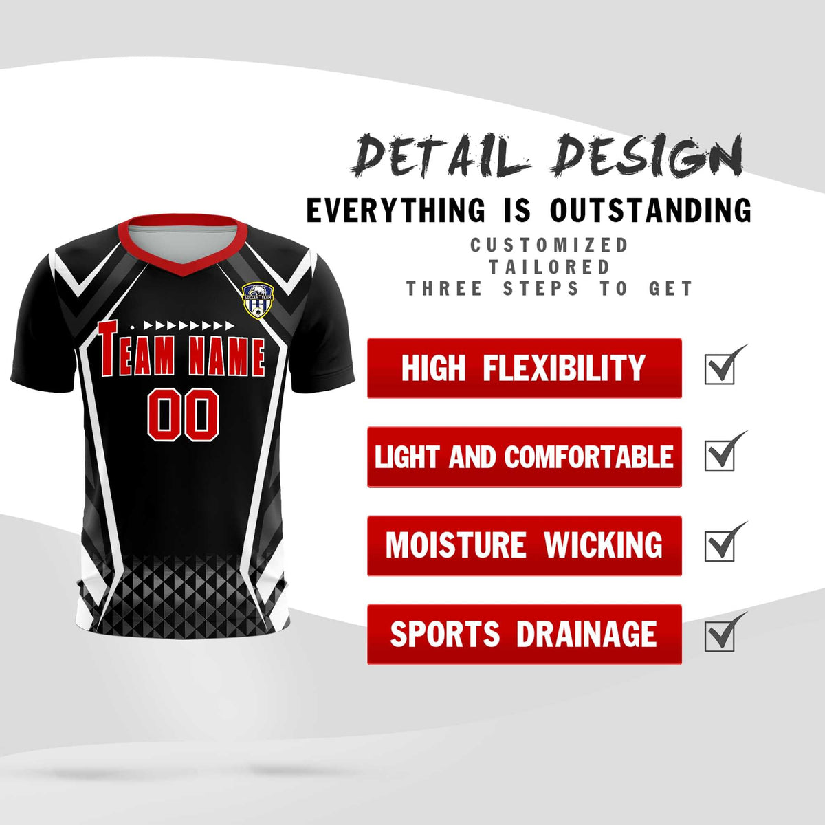 Custom Black Abstract Breathable Football Kit Jersey