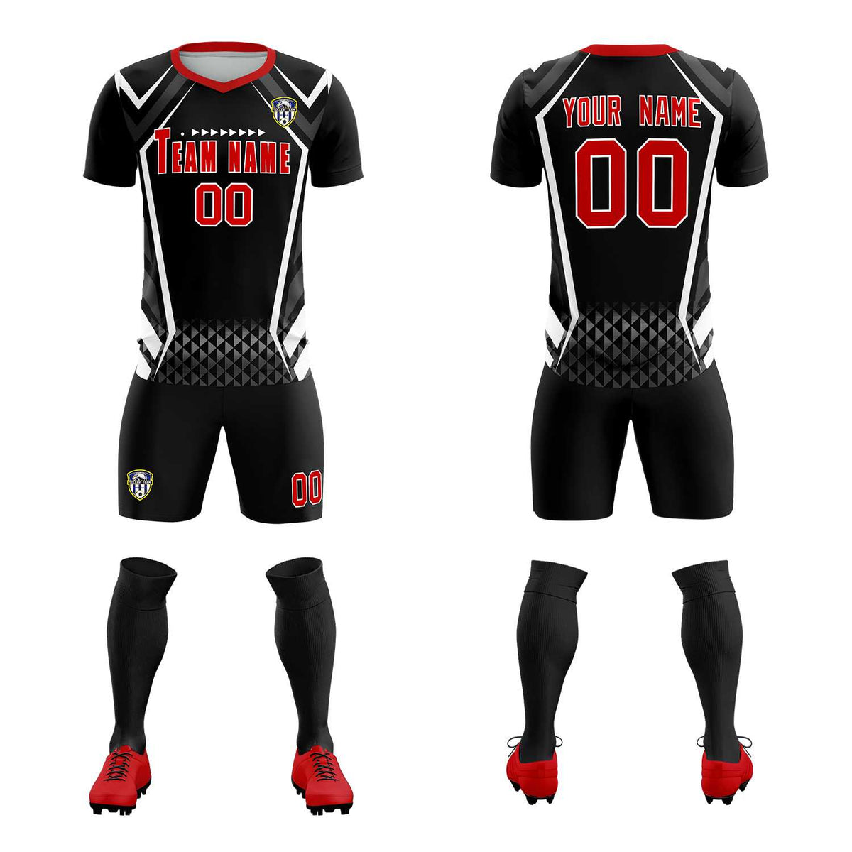 Custom Black Abstract Breathable Football Kit Jersey