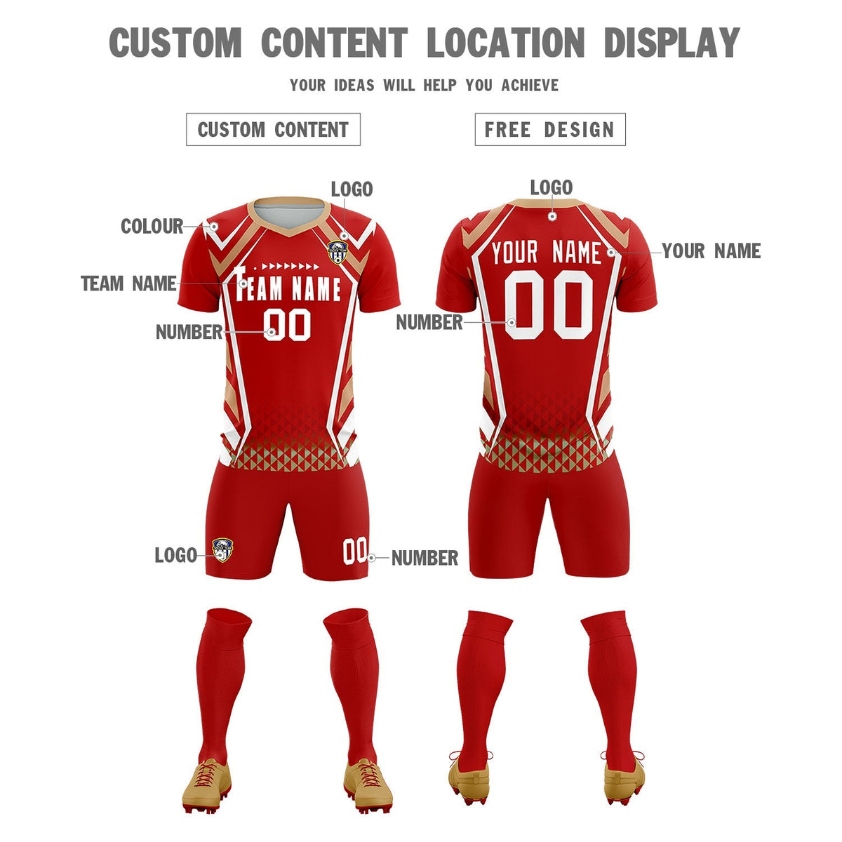 Custom Red Abstract Breathable Football Kit Jersey