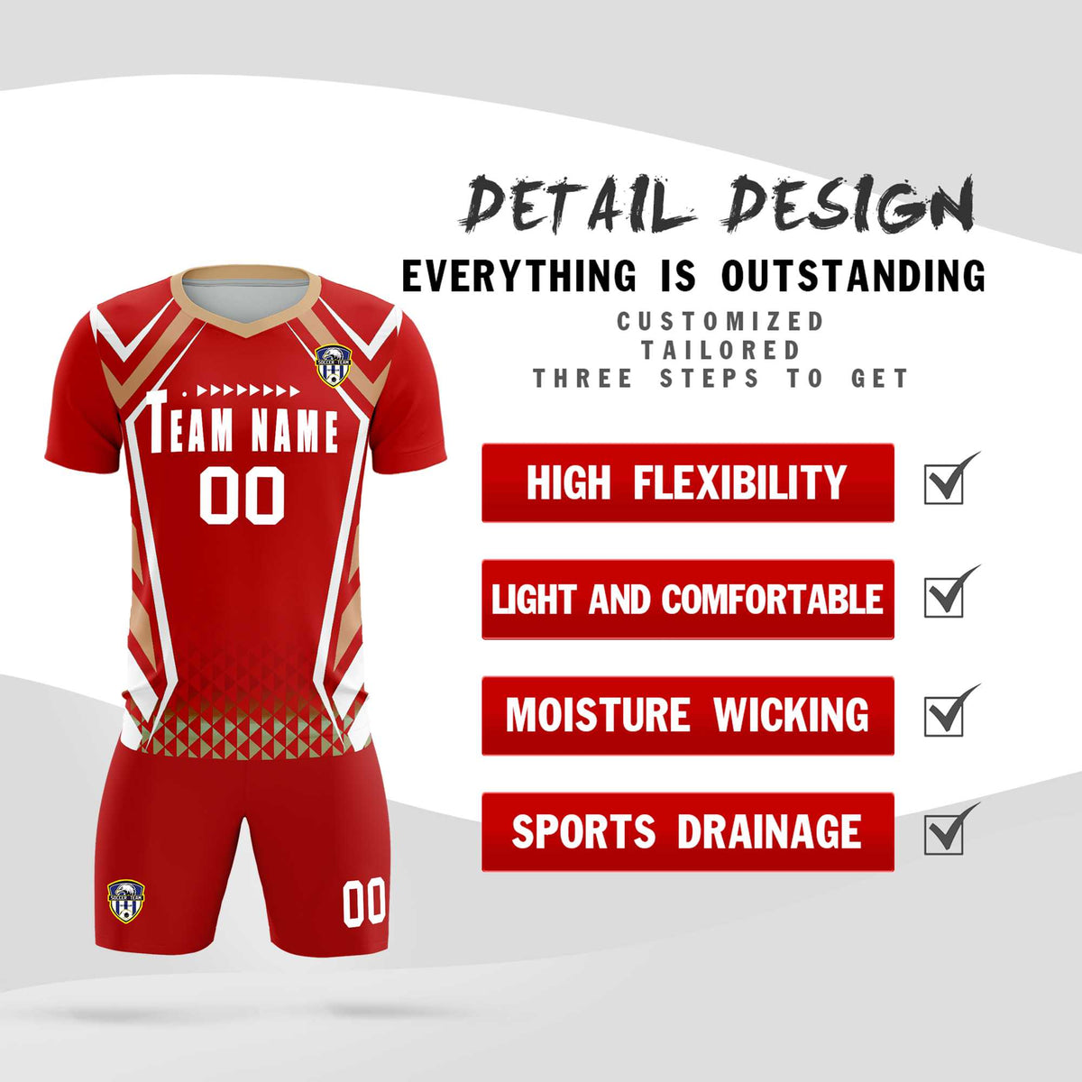 Custom Red Abstract Breathable Football Kit Jersey