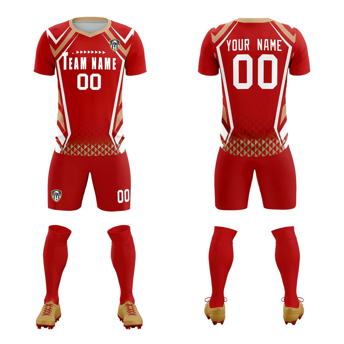 Custom Red Abstract Breathable Football Kit Jersey
