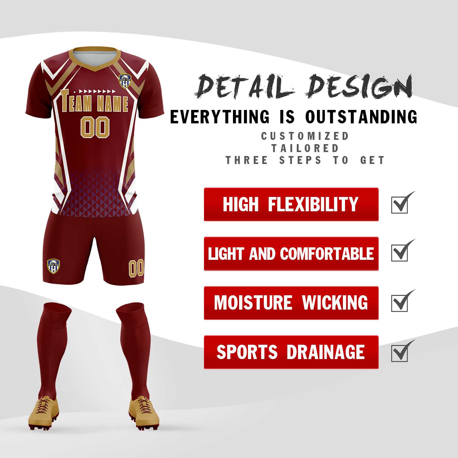 Custom Crimson Abstract Breathable Football Kit Jersey