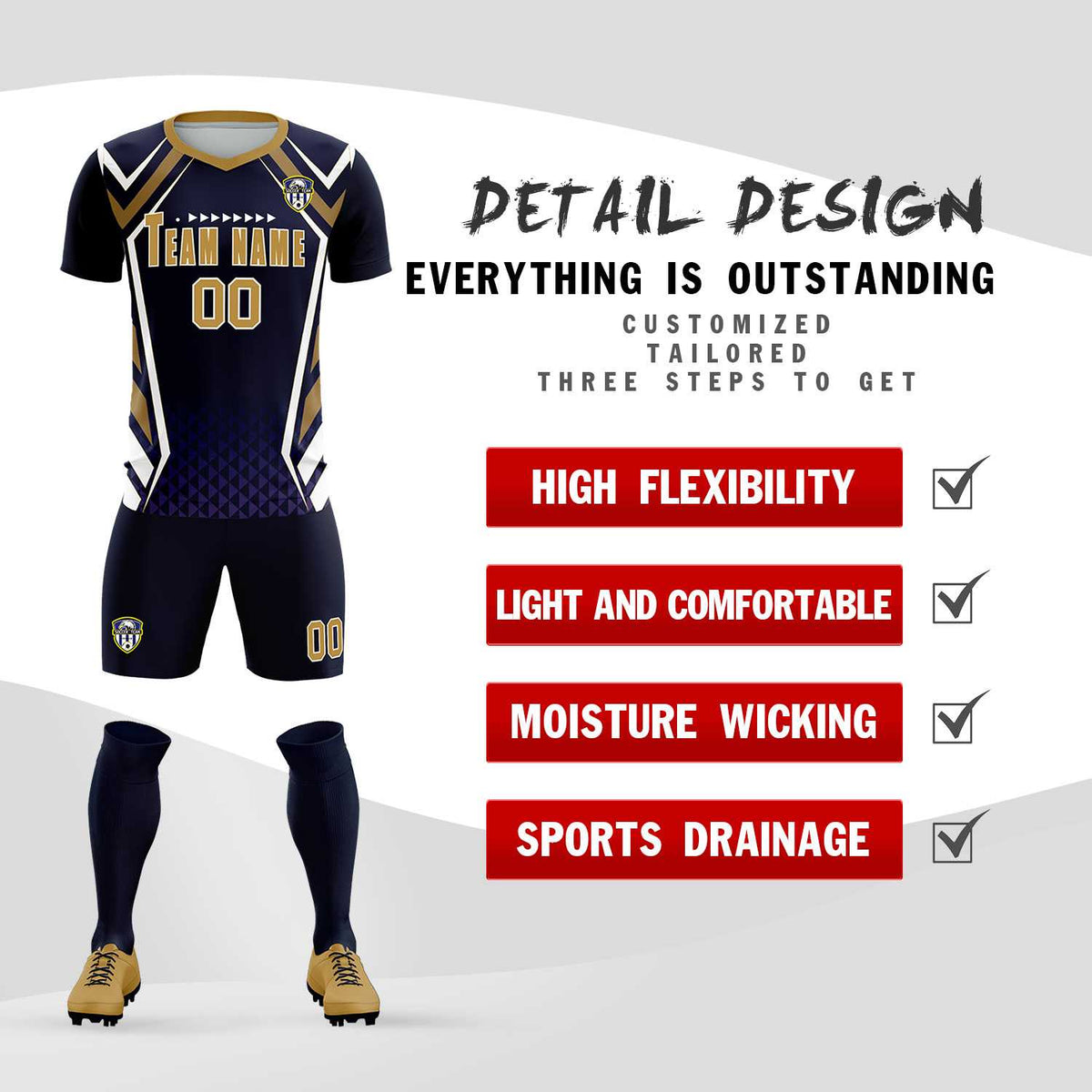Custom Navy Abstract Breathable Football Kit Jersey