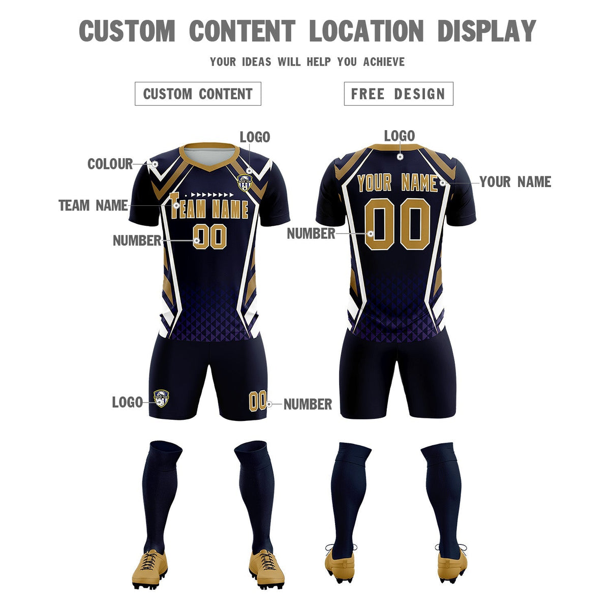 Custom Navy Abstract Breathable Football Kit Jersey