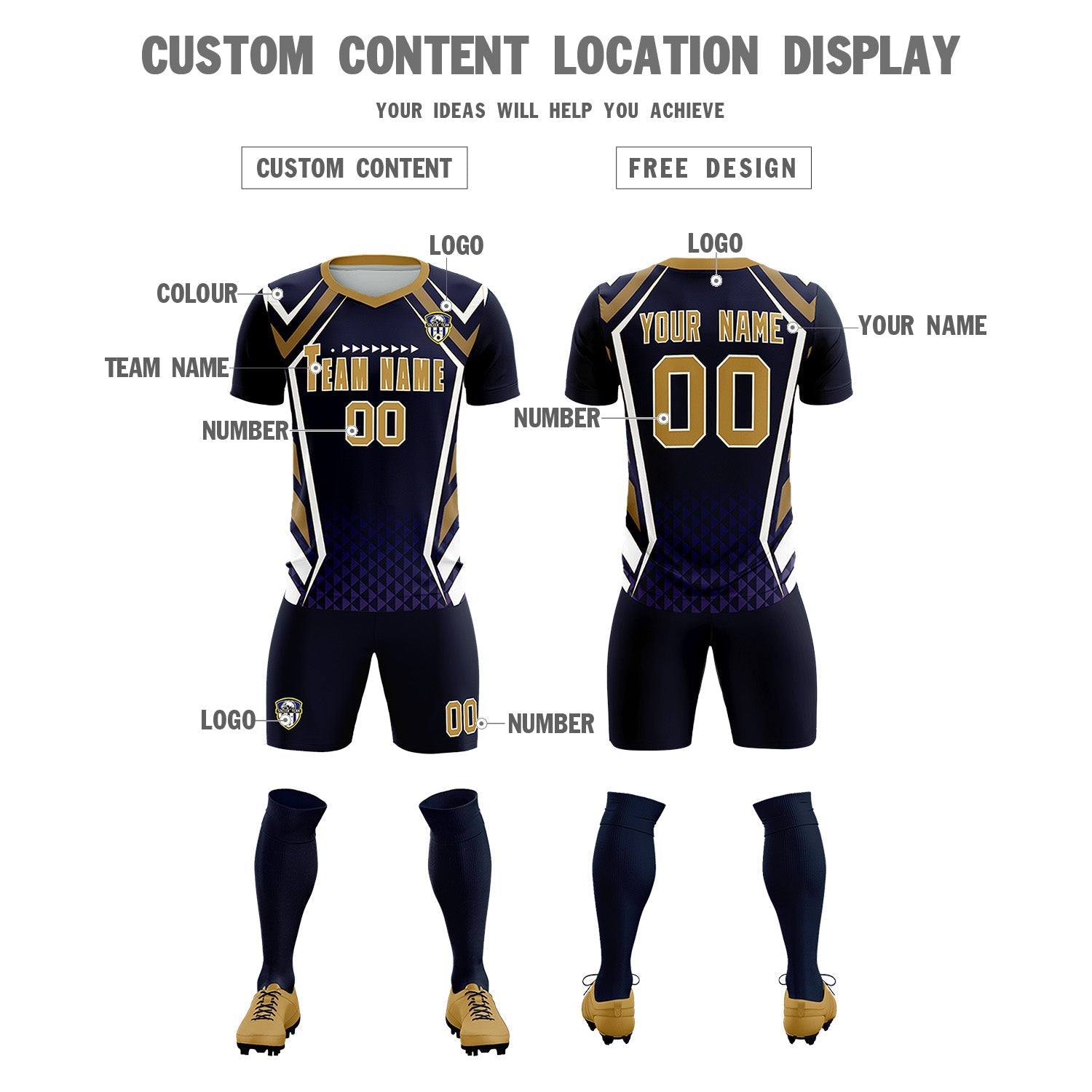 Custom Navy Abstract Breathable Football Kit Jersey