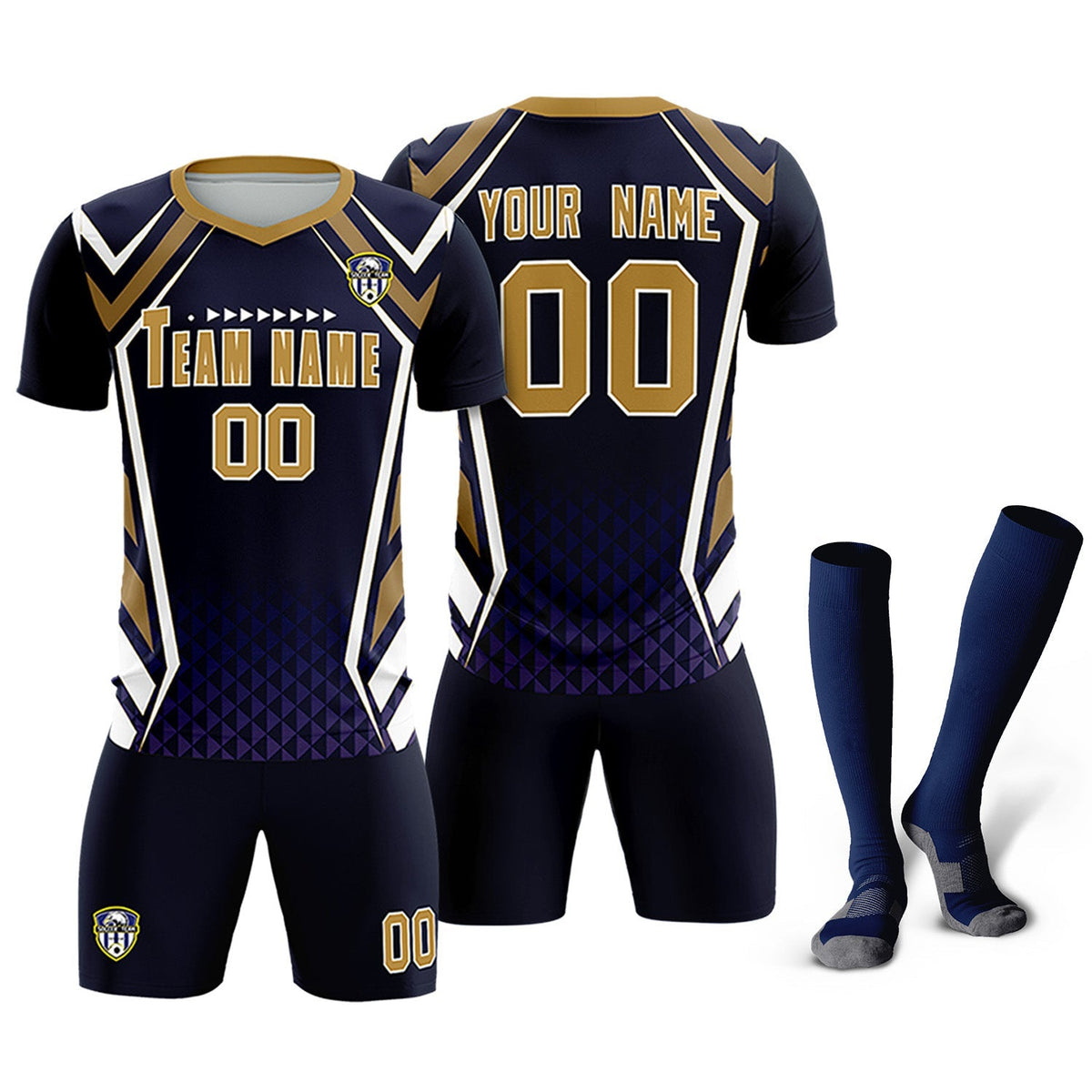 Custom Navy Abstract Breathable Football Kit Jersey