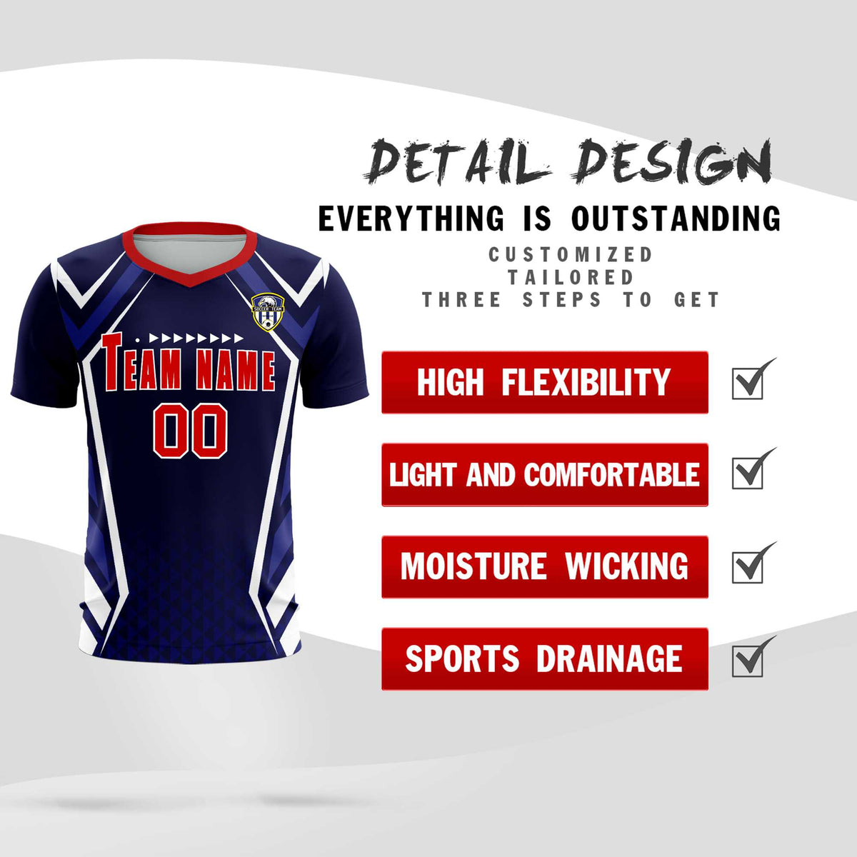 Custom Navy Abstract Breathable Football Kit Jersey