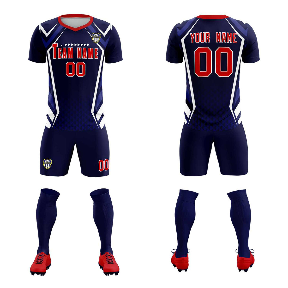Custom Navy Abstract Breathable Football Kit Jersey