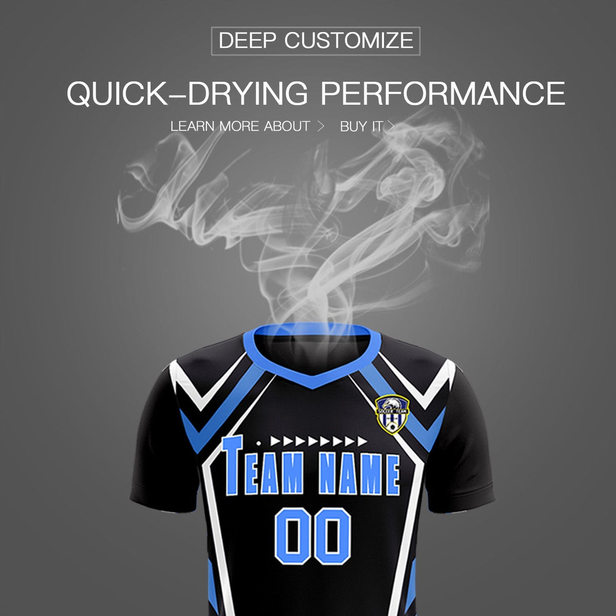 Custom Black Abstract Breathable Football Kit Jersey