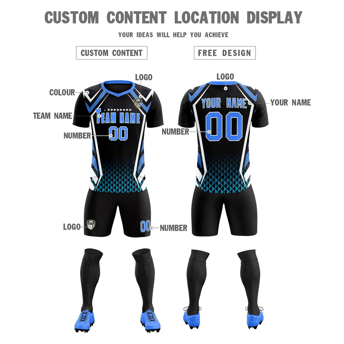 Custom Black Abstract Breathable Football Kit Jersey