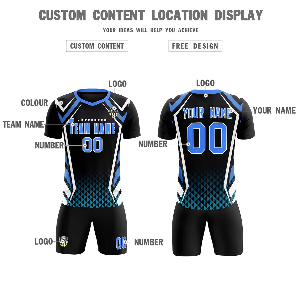 Custom Black Abstract Breathable Football Kit Jersey