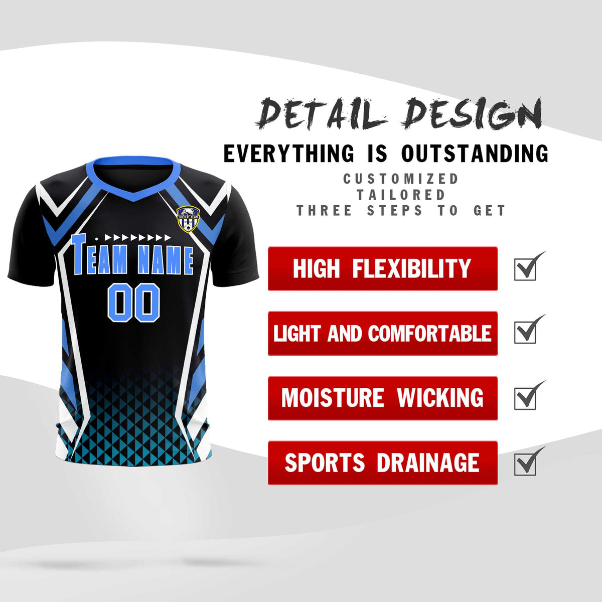 Custom Black Abstract Breathable Football Kit Jersey
