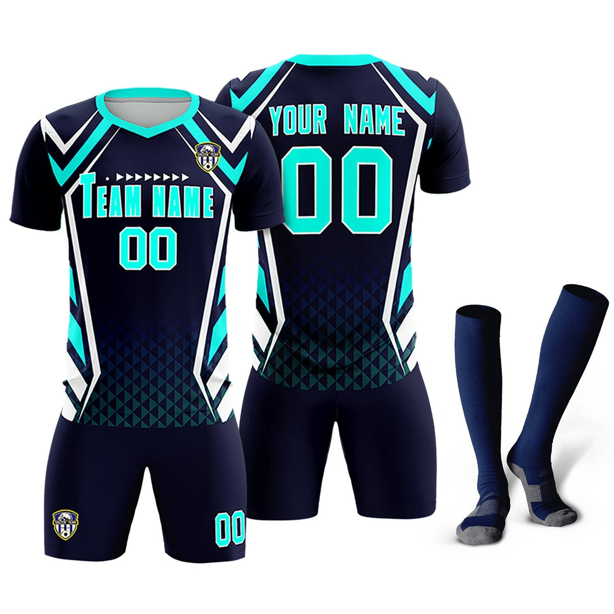 Custom Navy Abstract Breathable Football Kit Jersey