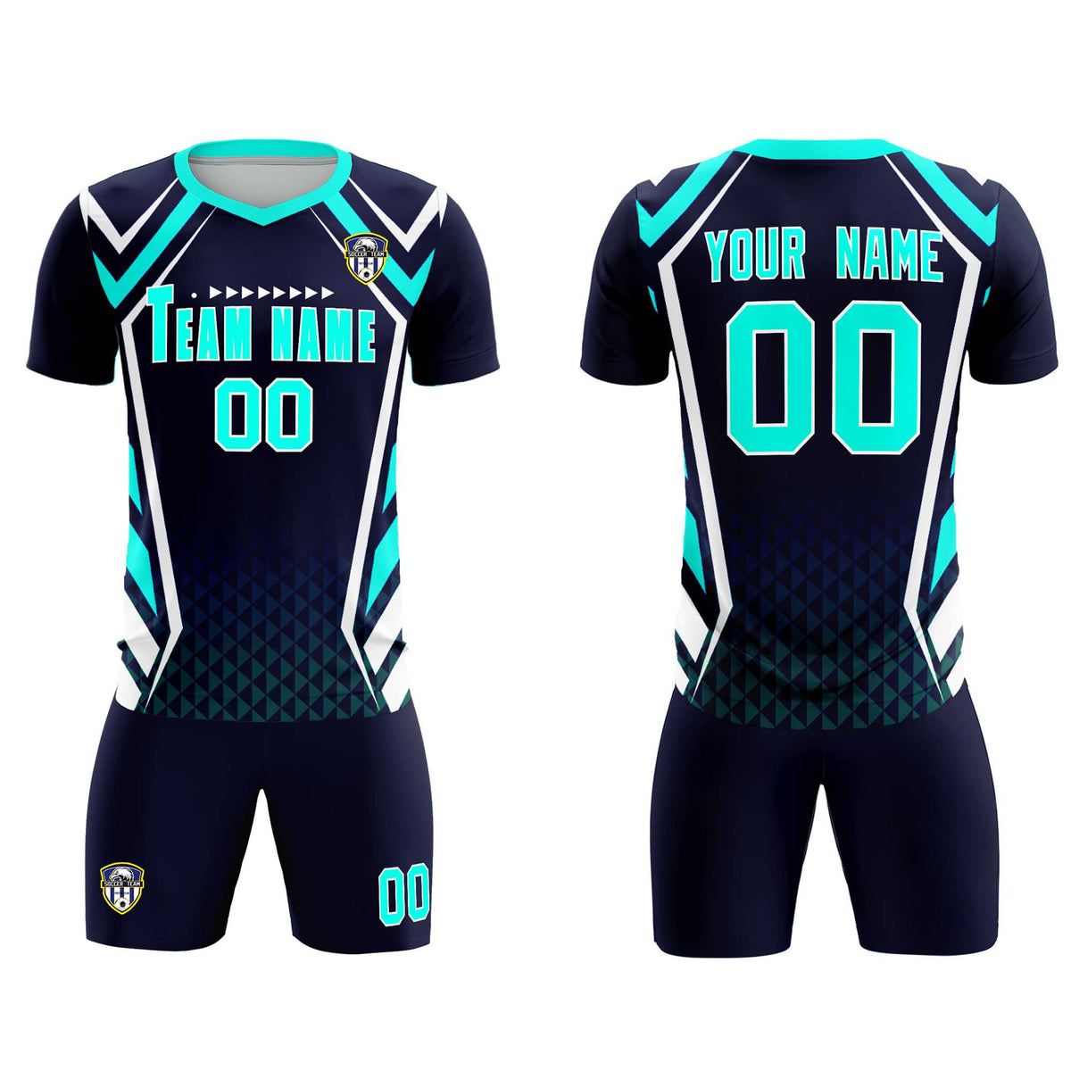 Custom Navy Abstract Breathable Football Kit Jersey