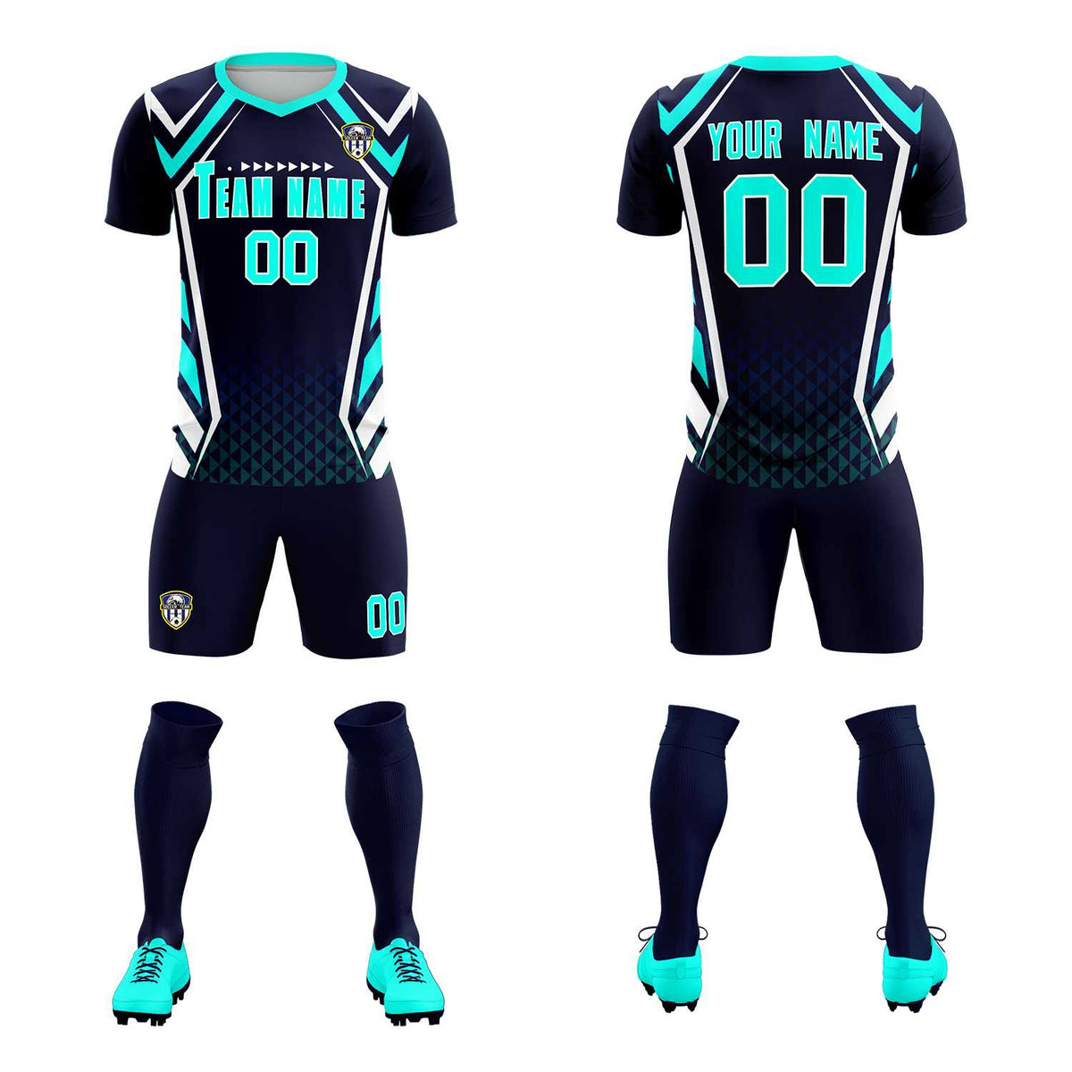 Custom Navy Abstract Breathable Football Kit Jersey