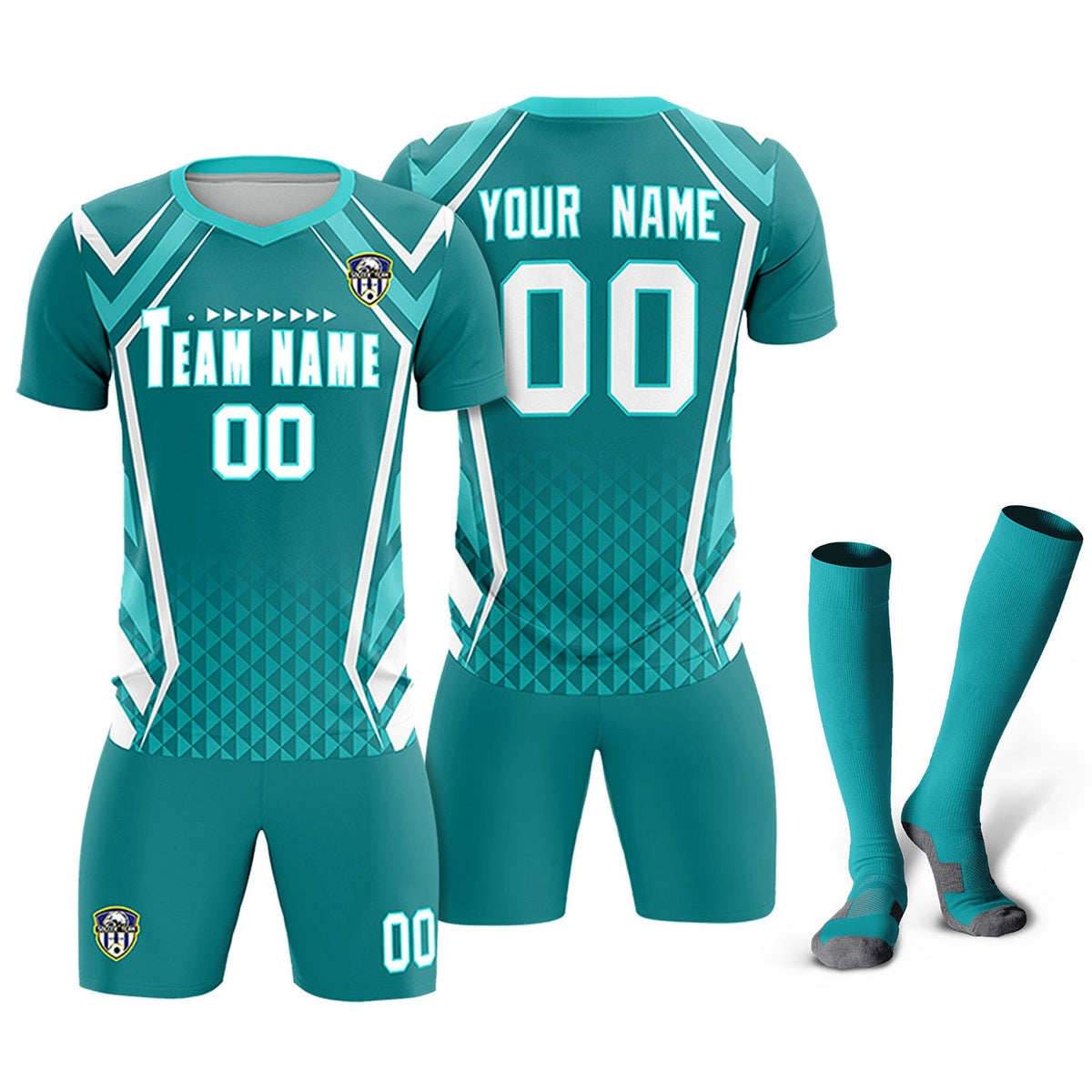 Custom Sky Blue Abstract Breathable Football Kit Jersey