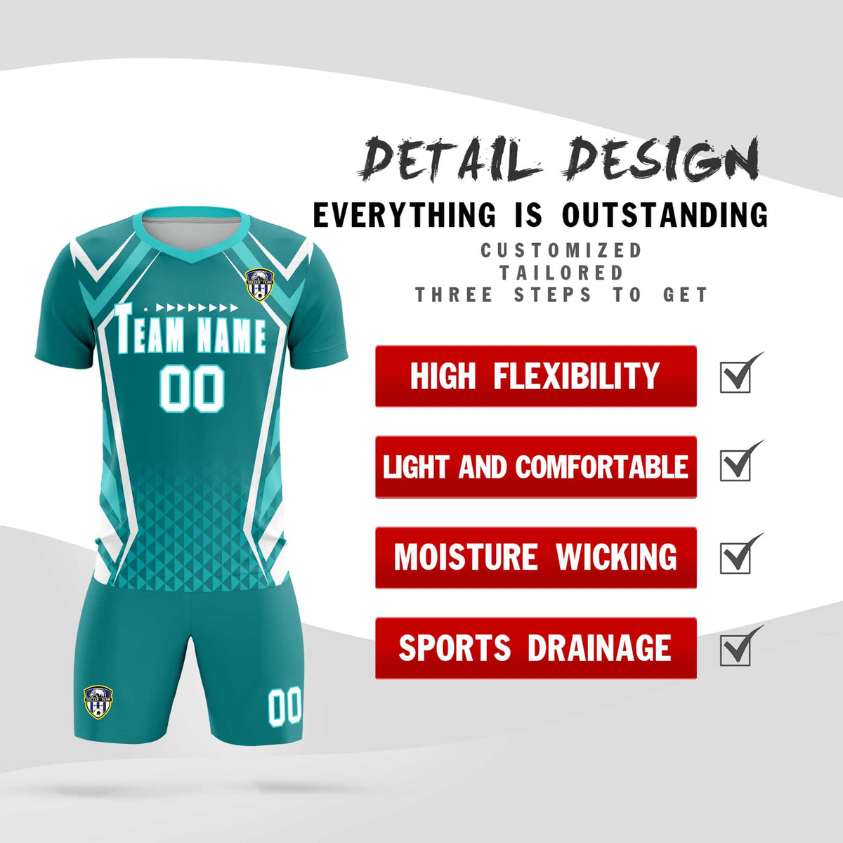 Custom Sky Blue Abstract Breathable Football Kit Jersey