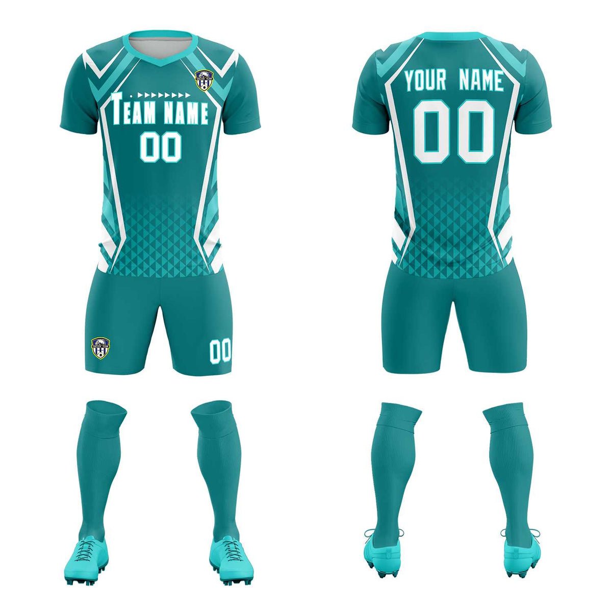 Custom Sky Blue Abstract Breathable Football Kit Jersey