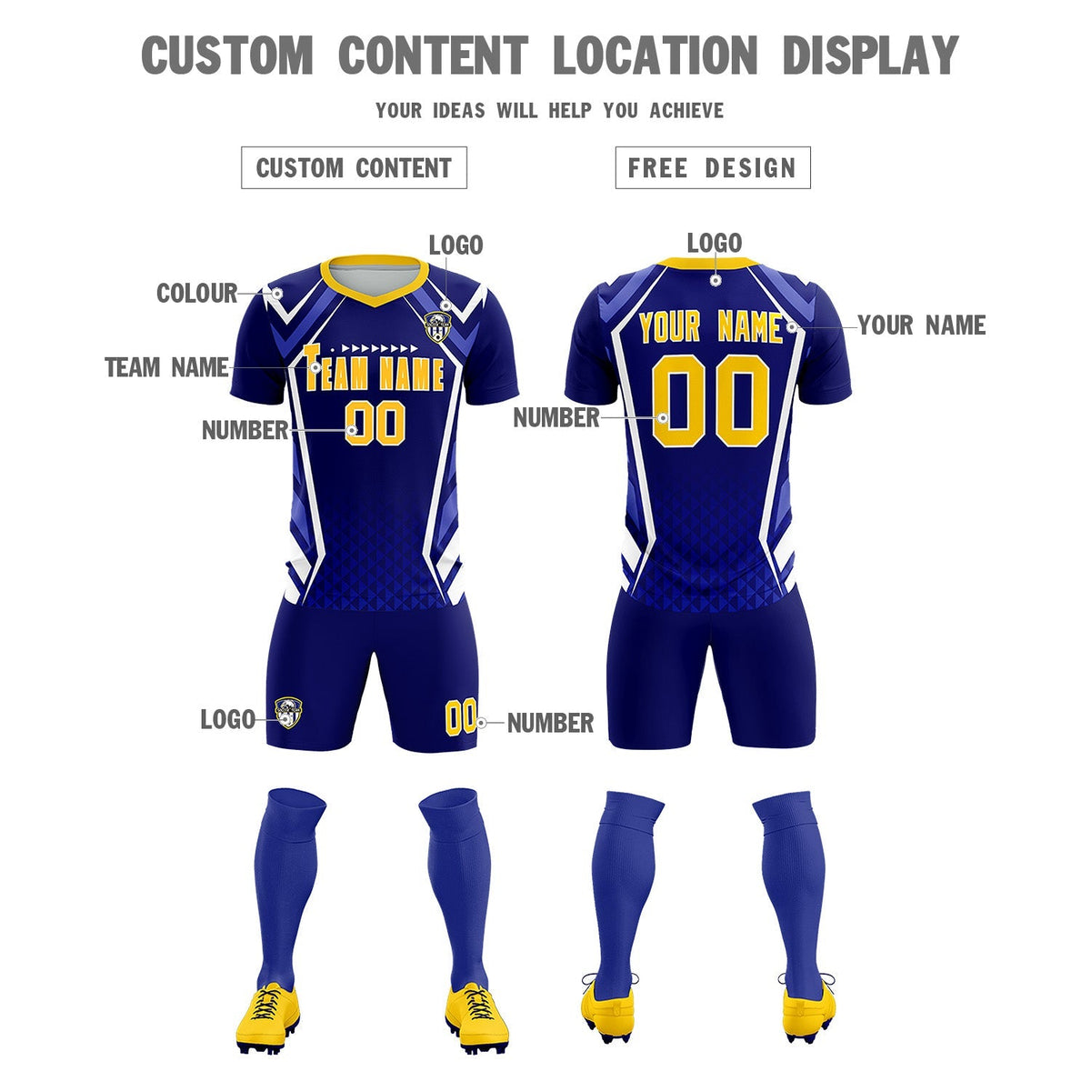 Custom Royal Abstract Breathable Football Kit Jersey