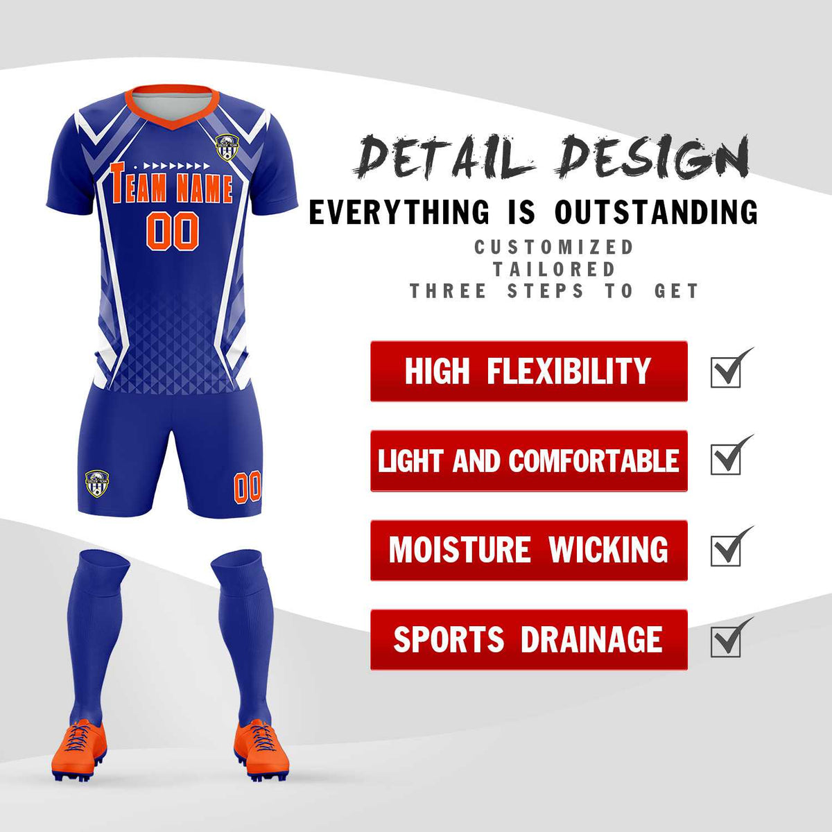 Custom Royal Abstract Breathable Football Kit Jersey