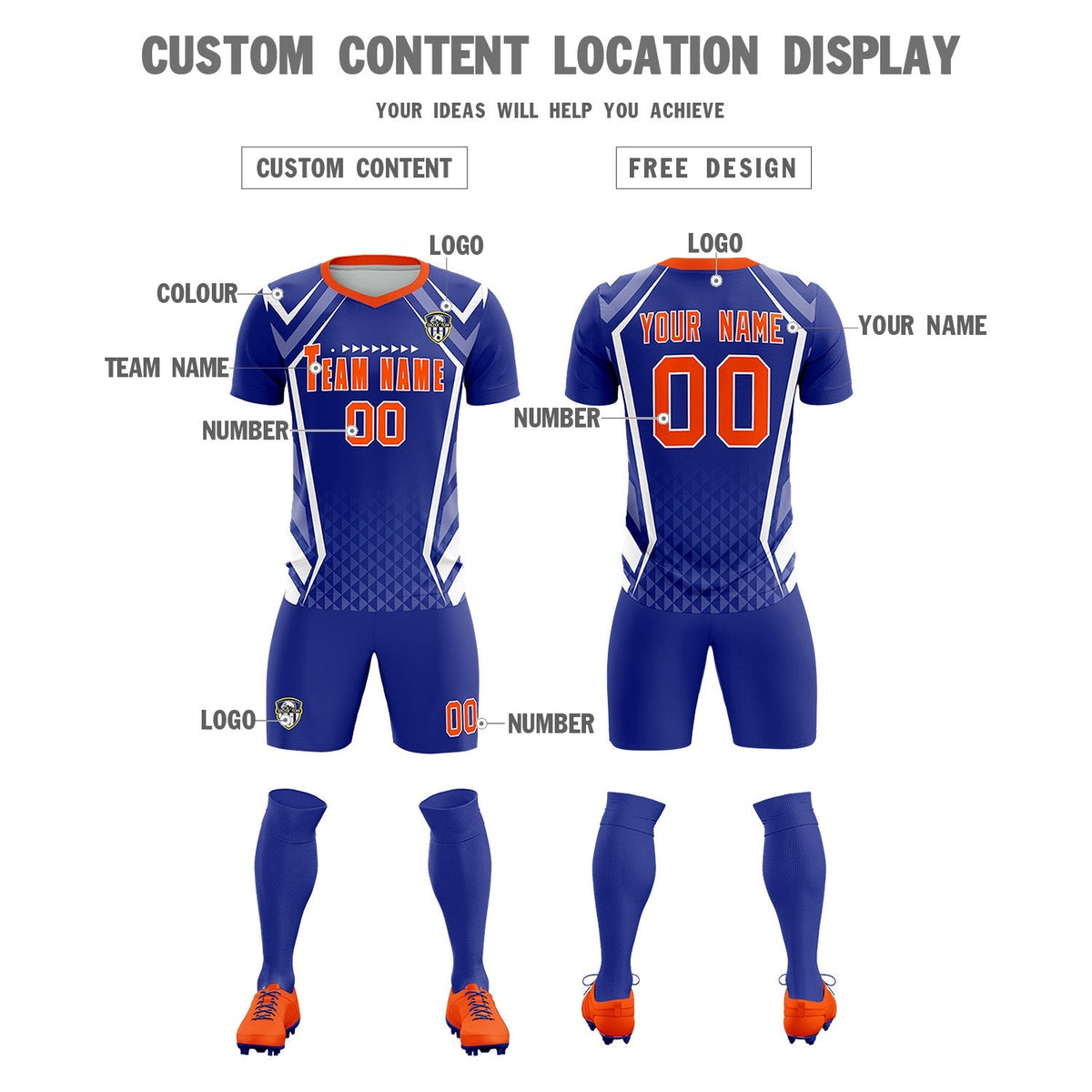 Custom Royal Abstract Breathable Football Kit Jersey