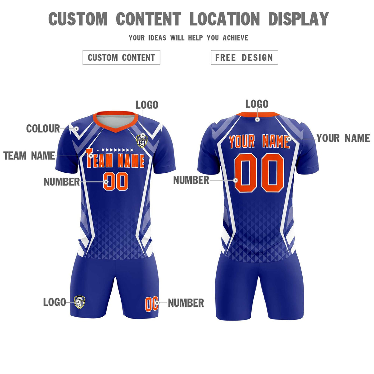 Custom Royal Abstract Breathable Football Kit Jersey