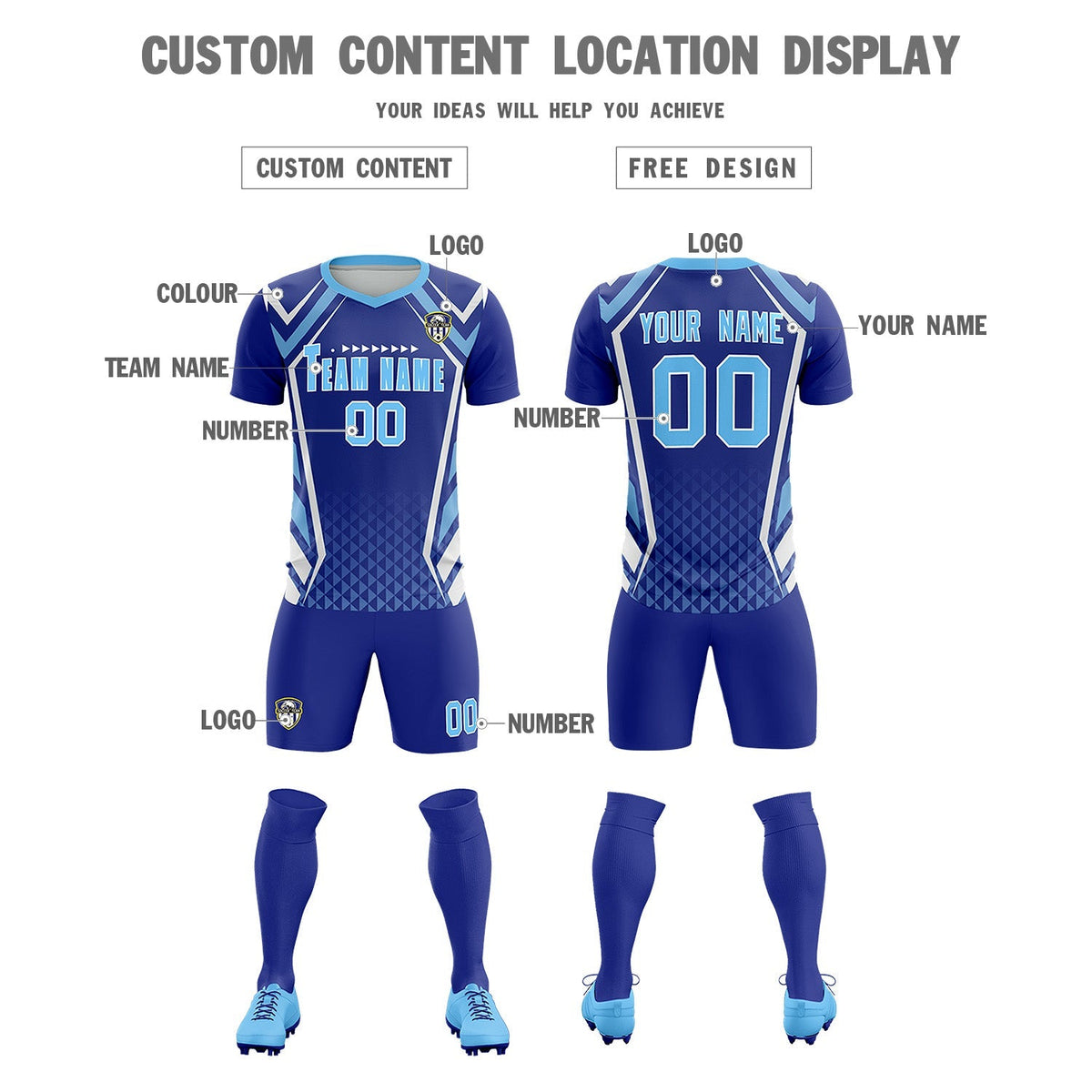Custom Royal Abstract Breathable Football Kit Jersey
