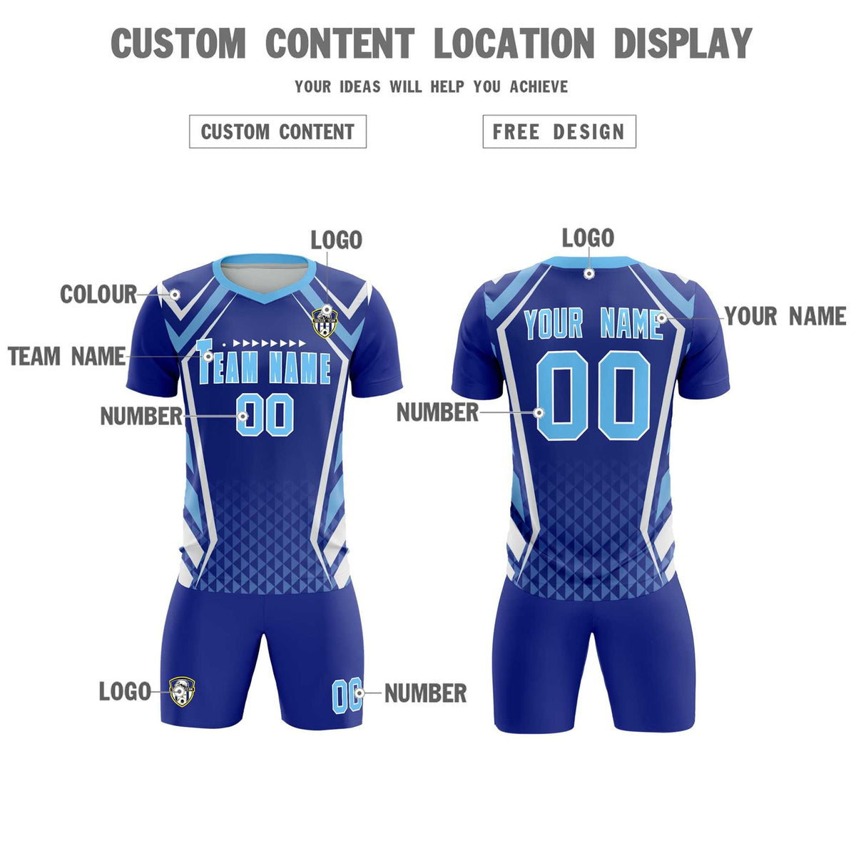 Custom Royal Abstract Breathable Football Kit Jersey