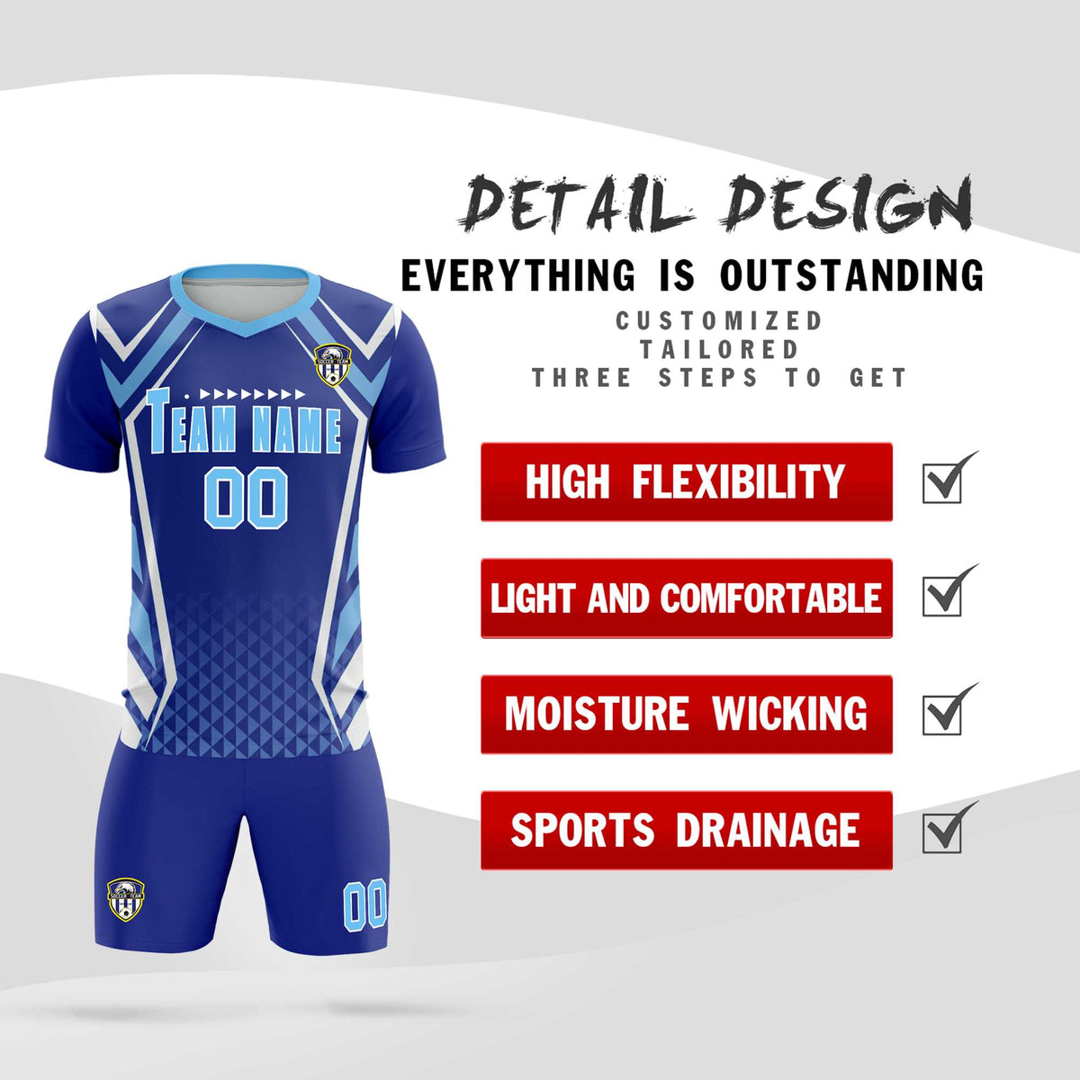 Custom Royal Abstract Breathable Football Kit Jersey