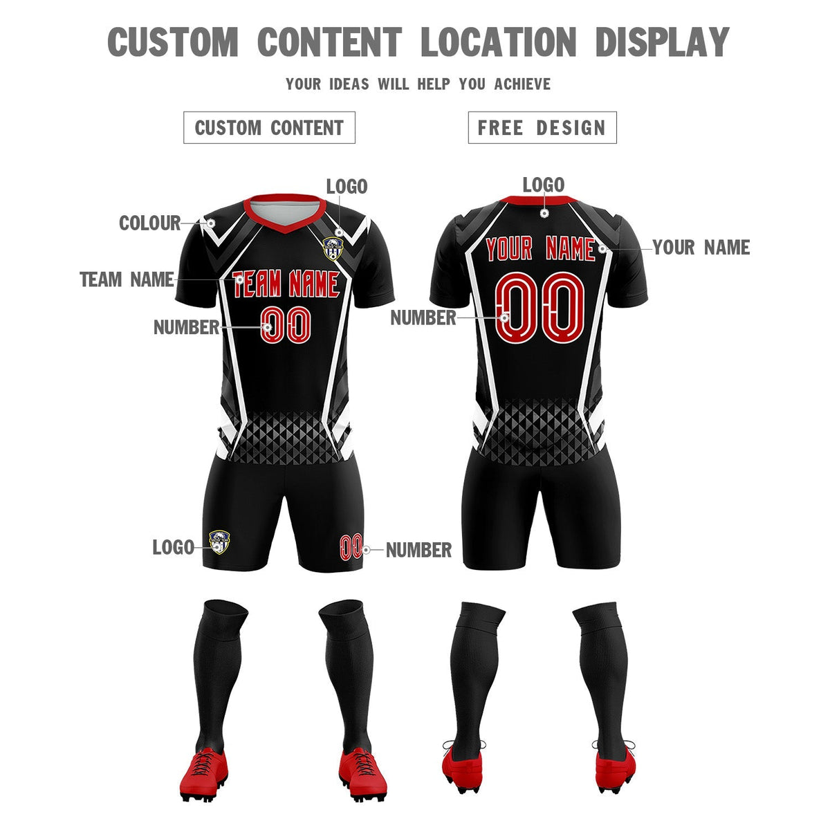Custom Black Abstract Breathable Football Kit Jersey