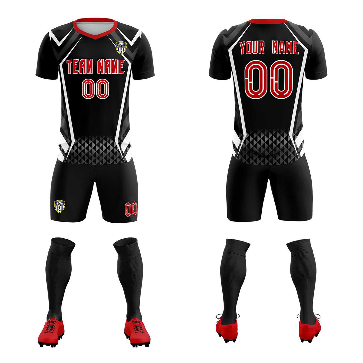 Custom Black Abstract Breathable Football Kit Jersey