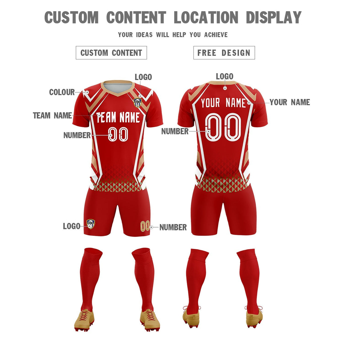 Custom Red Abstract Breathable Football Kit Jersey