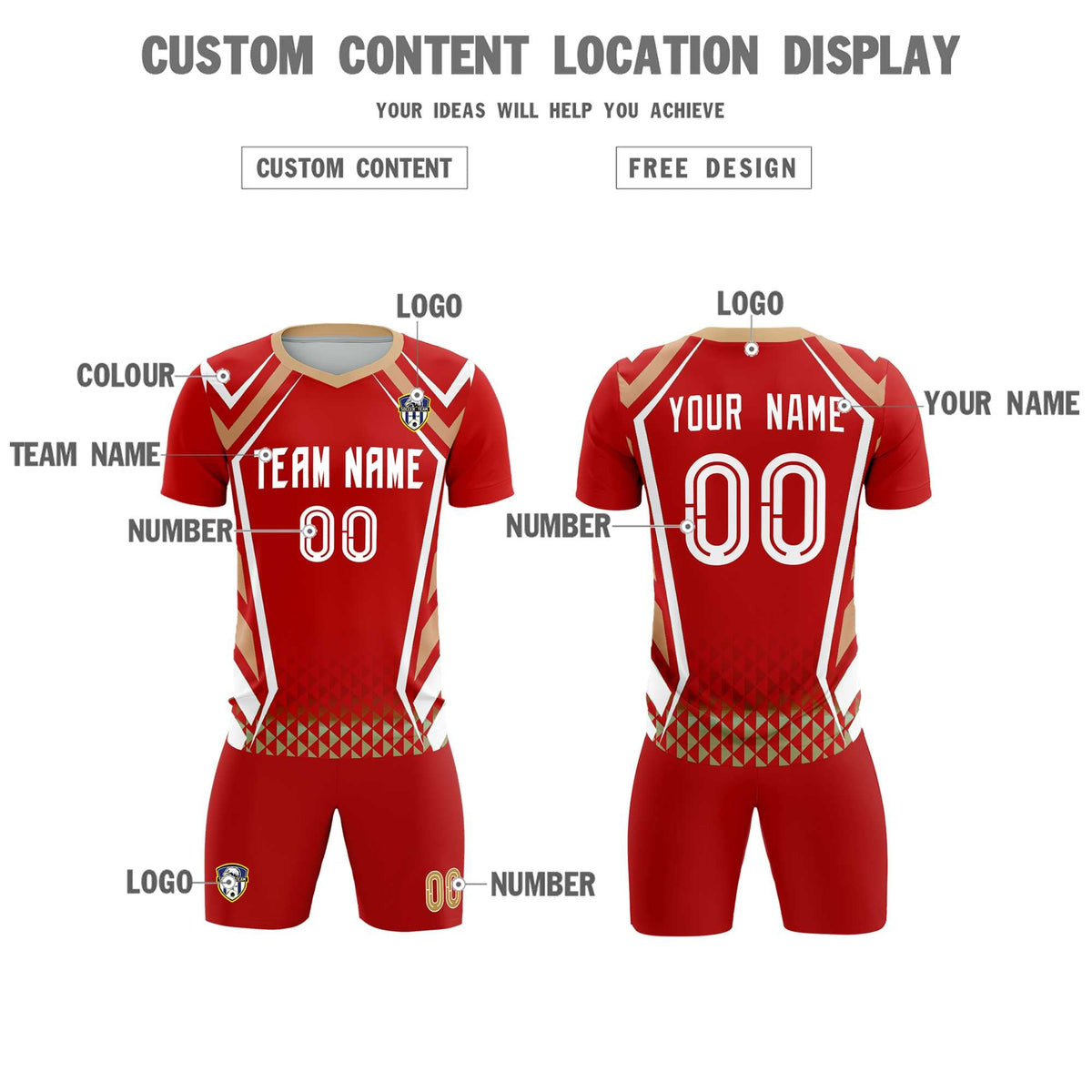 Custom Red Abstract Breathable Football Kit Jersey