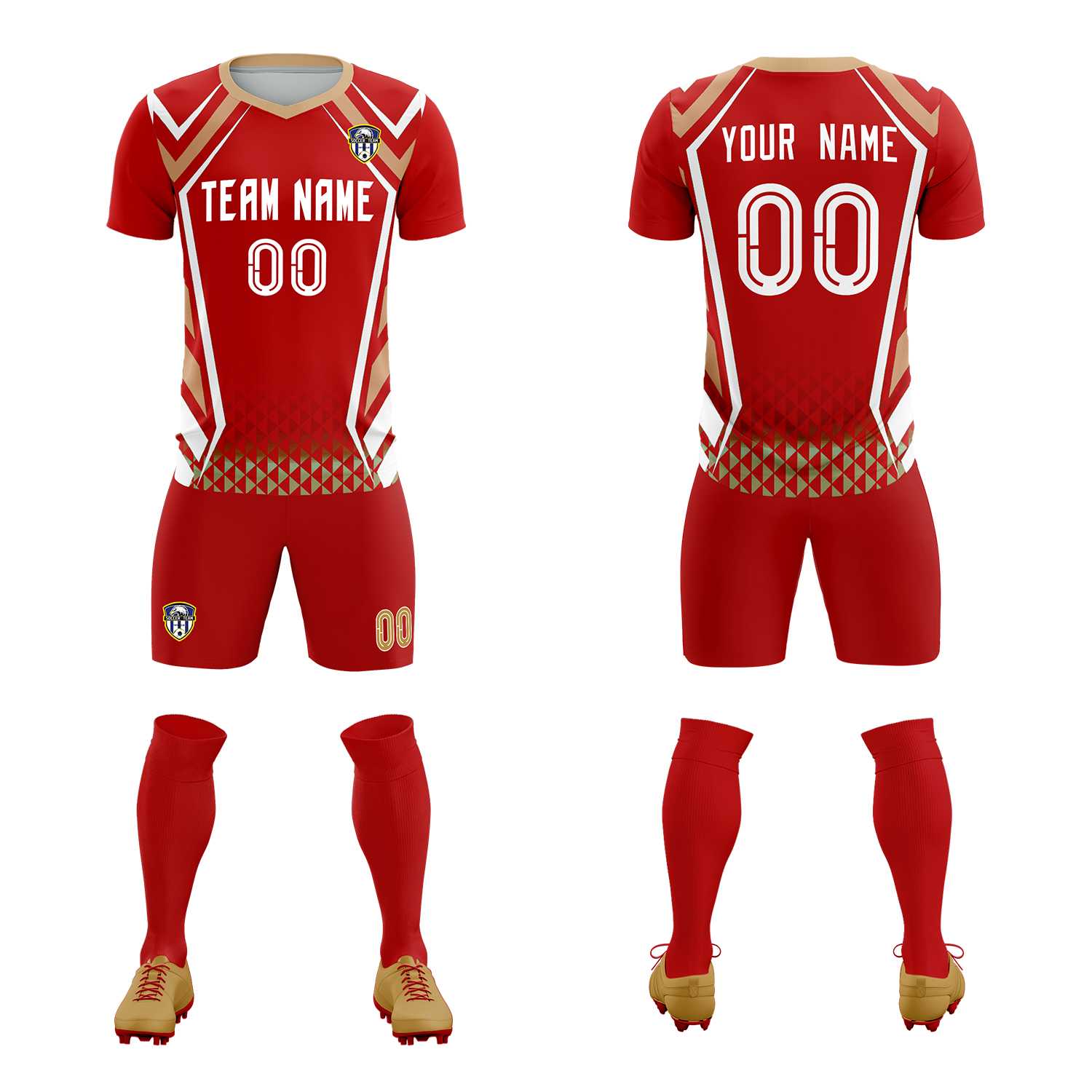 Custom Red Abstract Breathable Football Kit Jersey