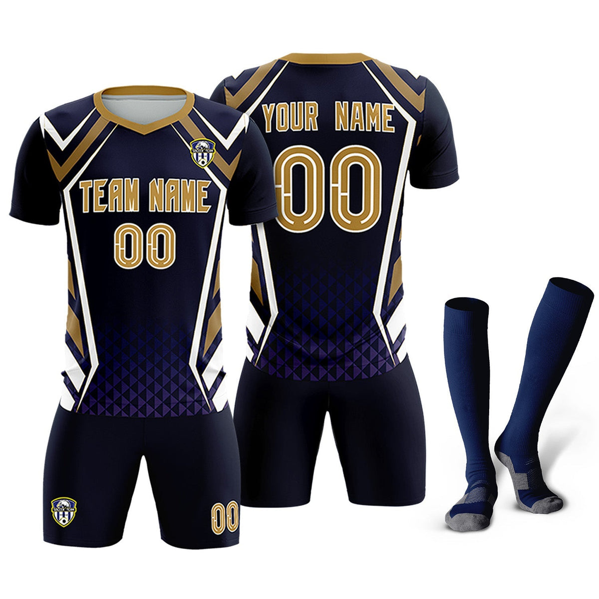 Custom Navy Abstract Breathable Football Kit Jersey