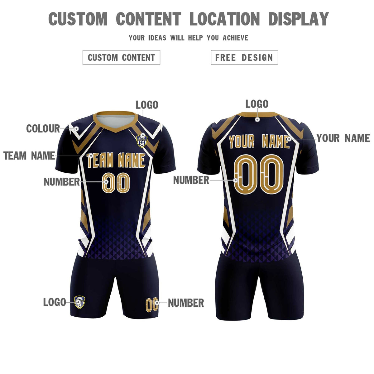 Custom Navy Abstract Breathable Football Kit Jersey