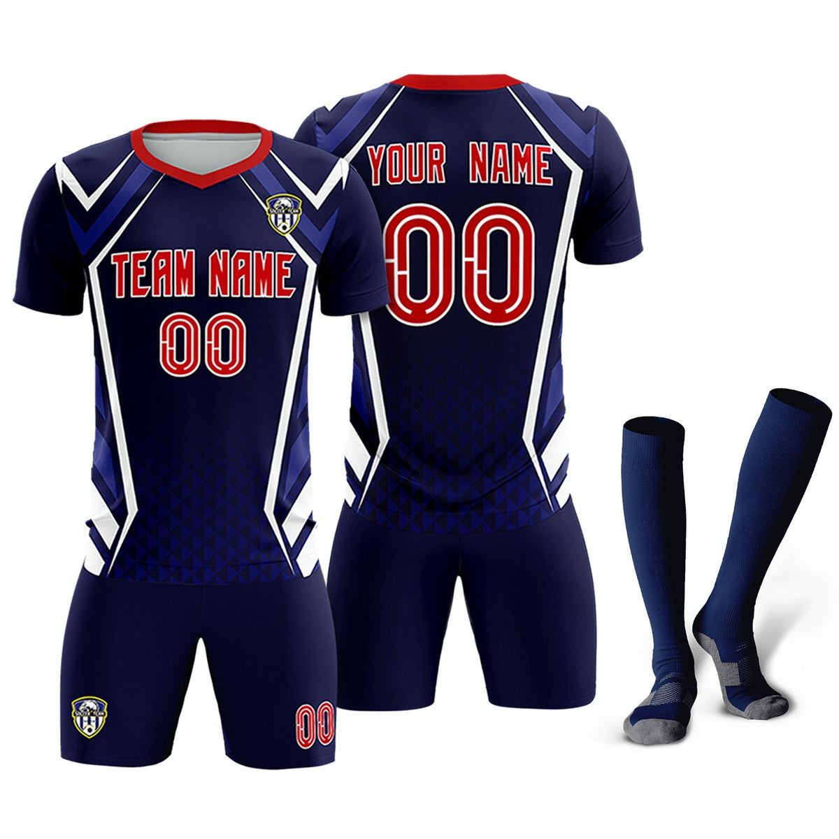Custom Navy Abstract Breathable Football Kit Jersey