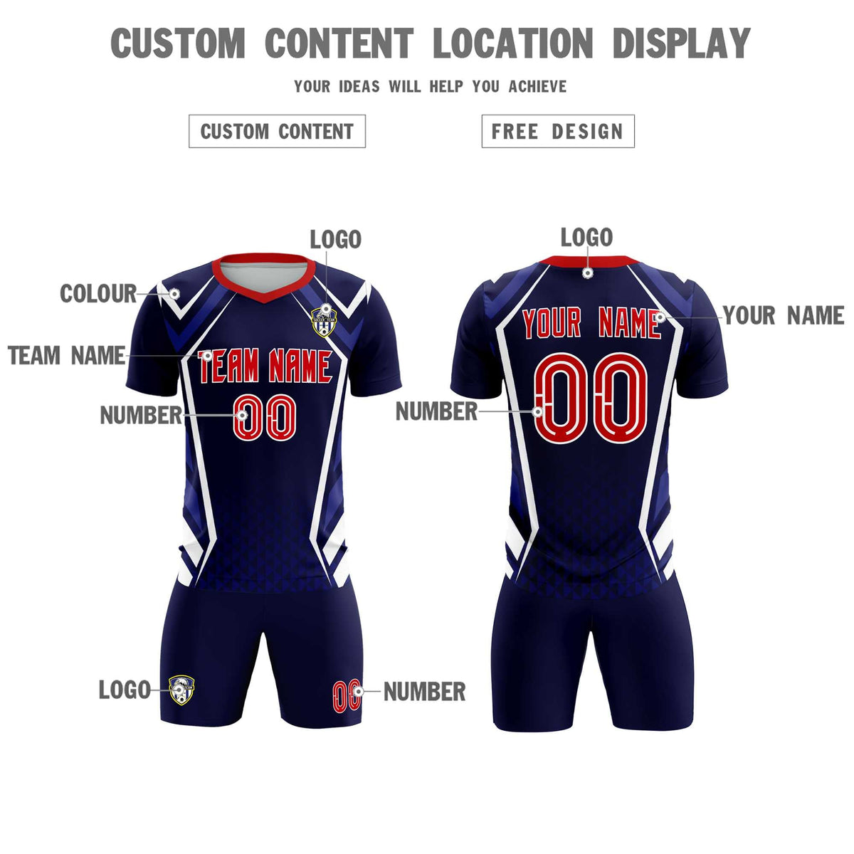 Custom Navy Abstract Breathable Football Kit Jersey