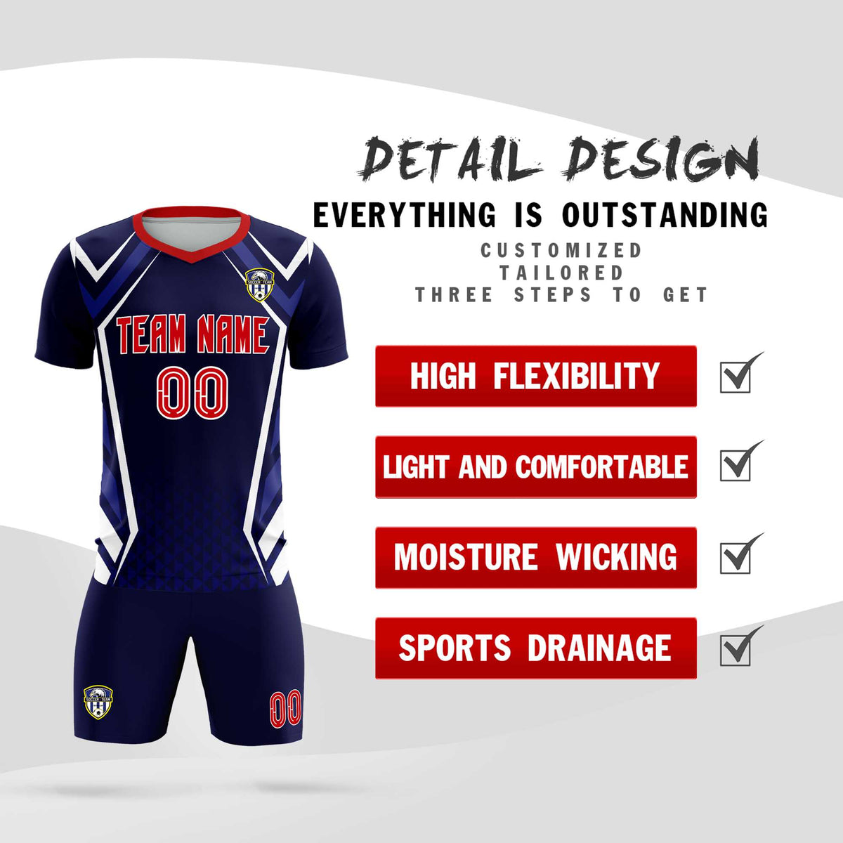 Custom Navy Abstract Breathable Football Kit Jersey