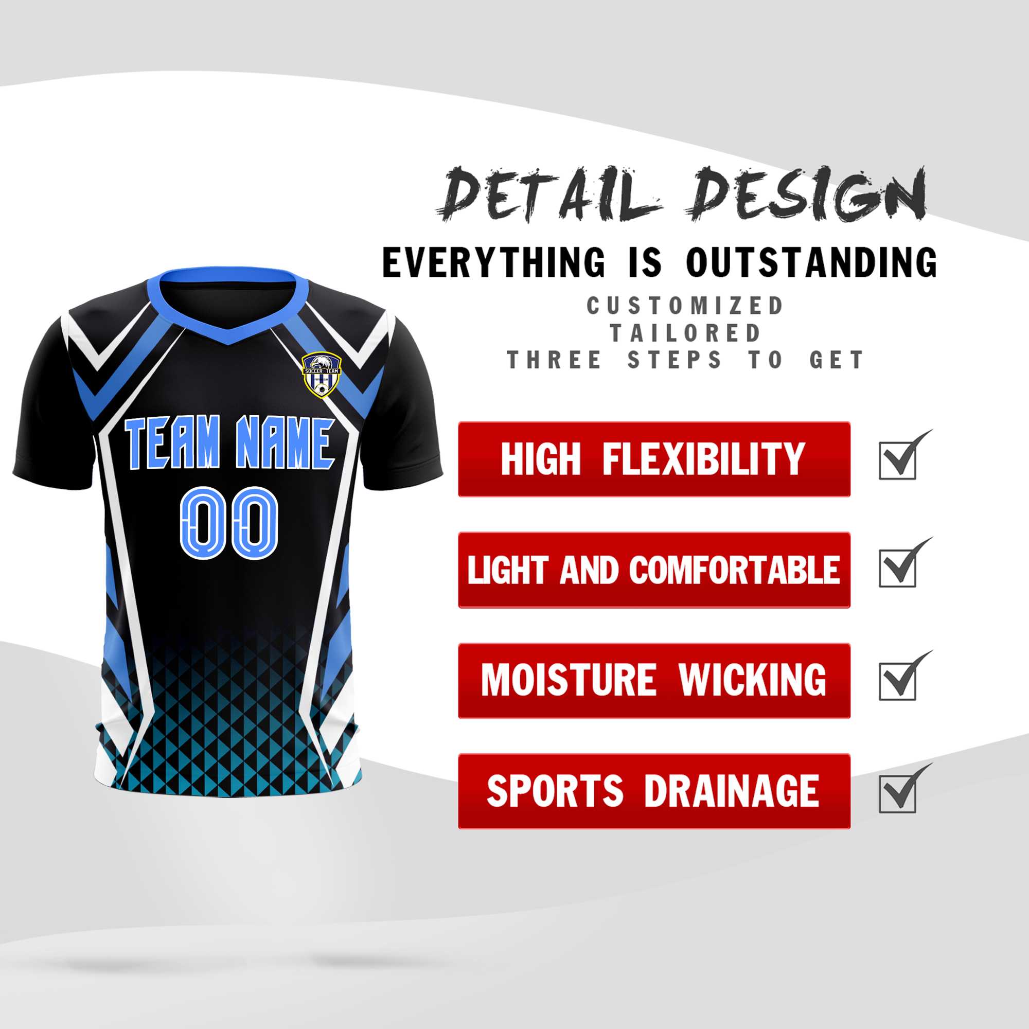 Custom Black Abstract Breathable Football Kit Jersey