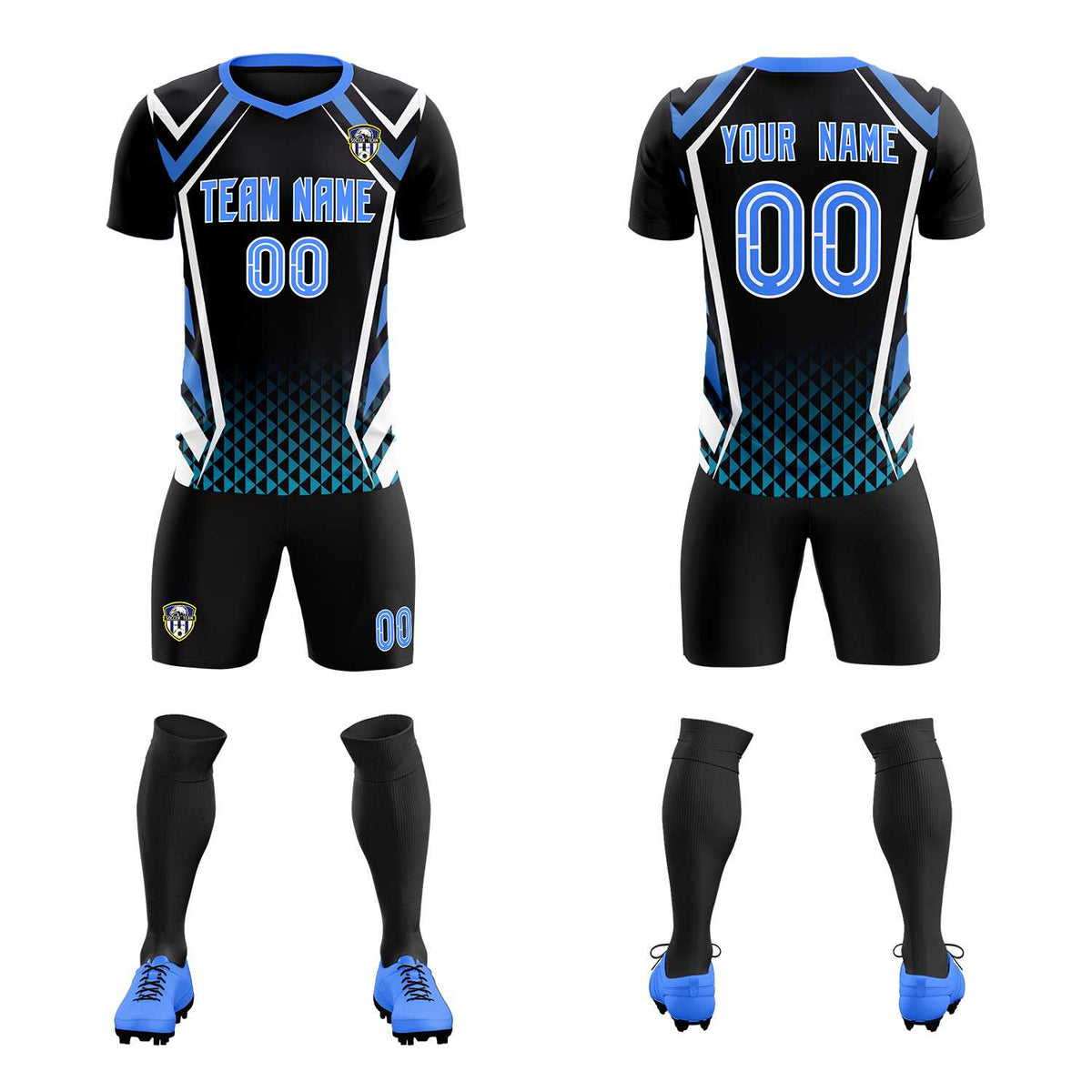 Custom Black Abstract Breathable Football Kit Jersey